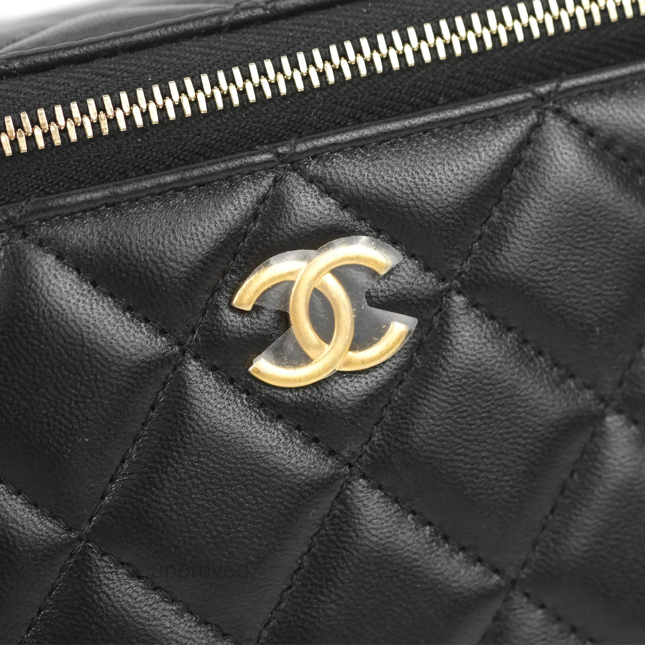 Chanel Vanity Rectangular Top Handle Black Lambskin Gold Hardware