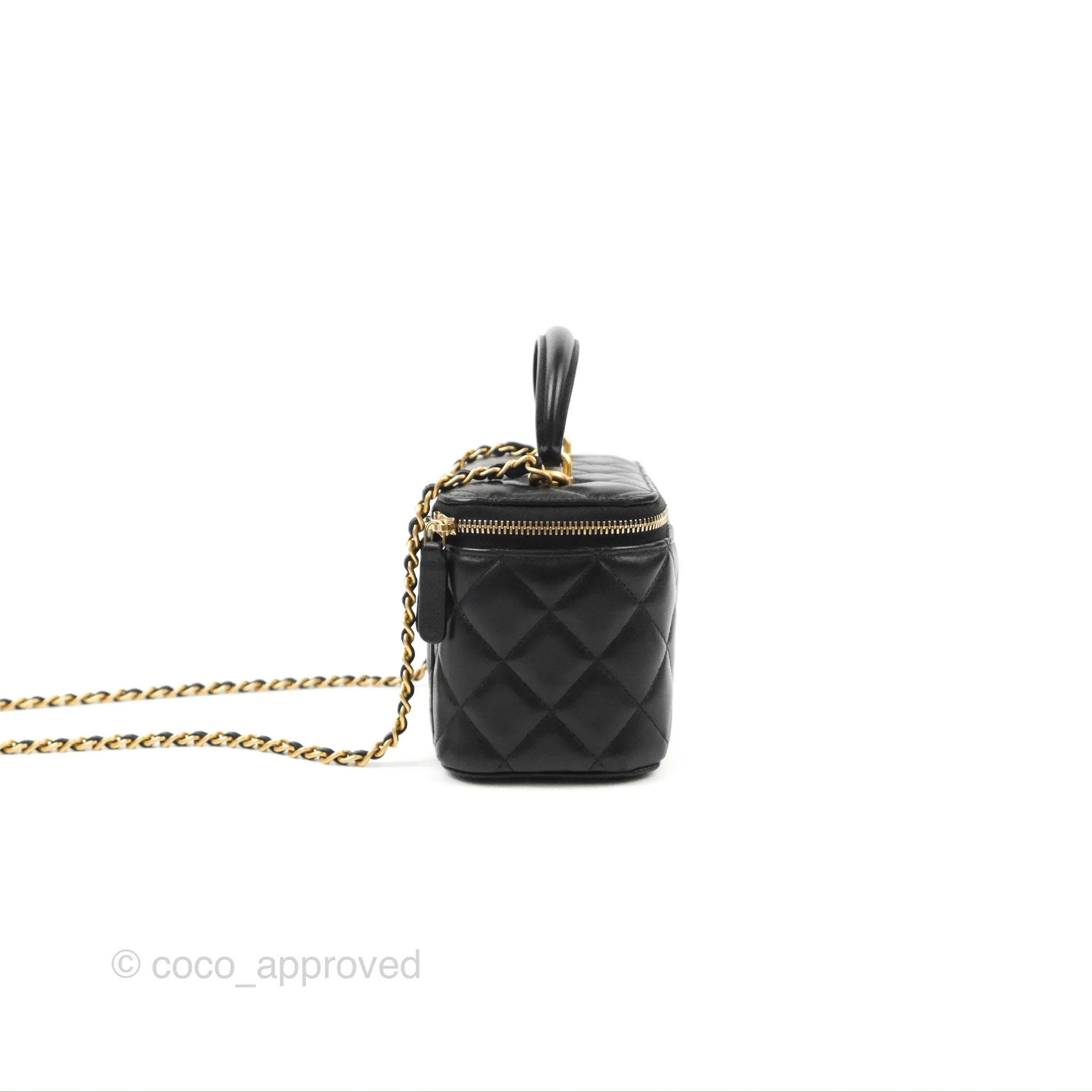 Chanel Vanity Rectangular Top Handle Black Lambskin Gold Hardware