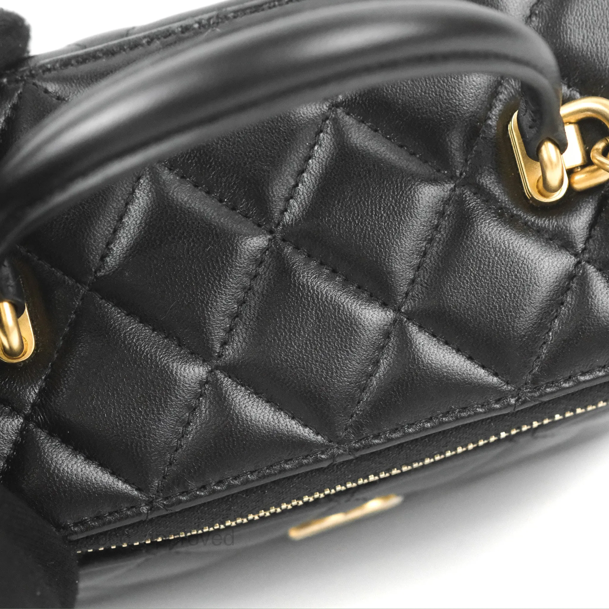 Chanel Vanity Rectangular Top Handle Black Lambskin Gold Hardware