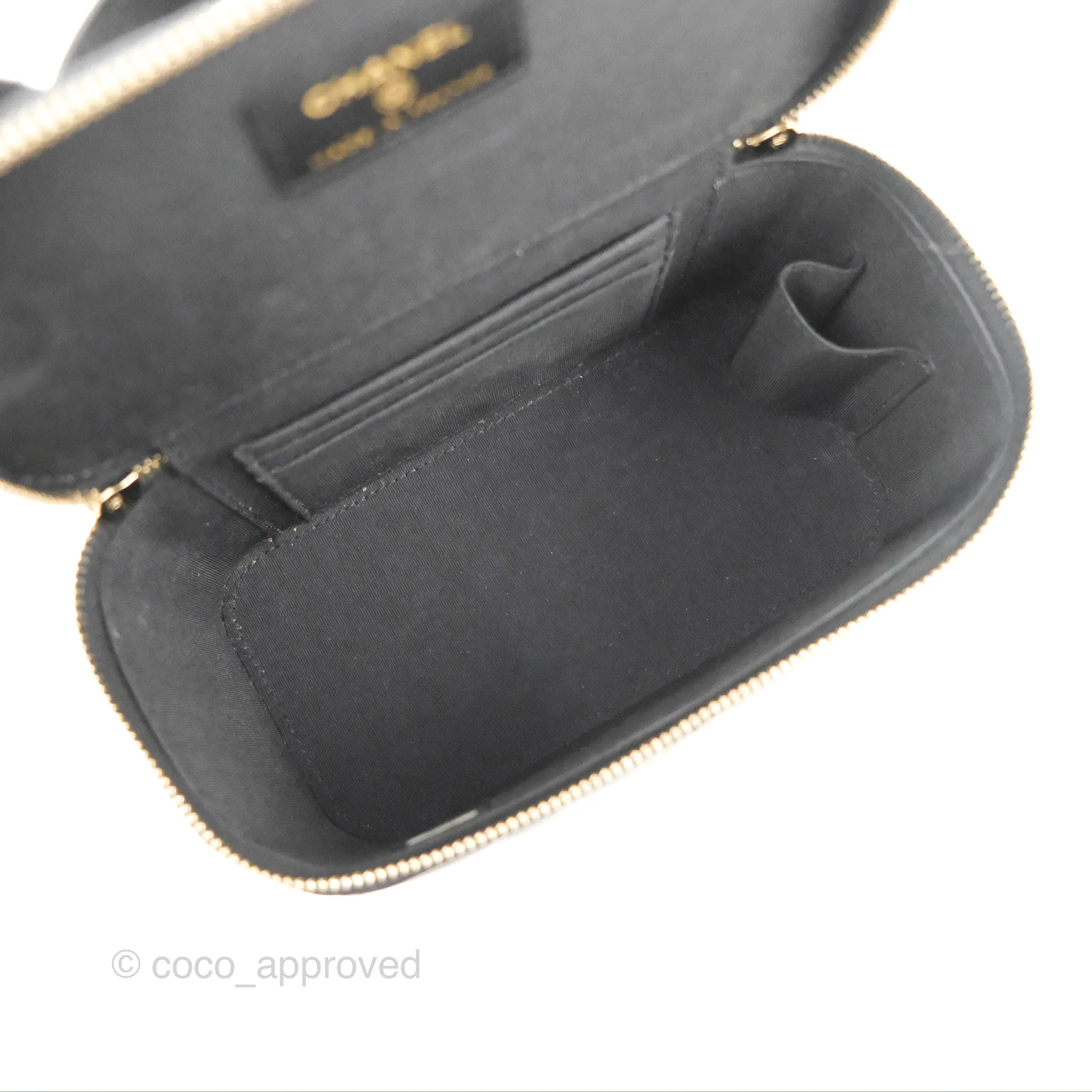 Chanel Vanity Rectangular Top Handle Black Lambskin Gold Hardware