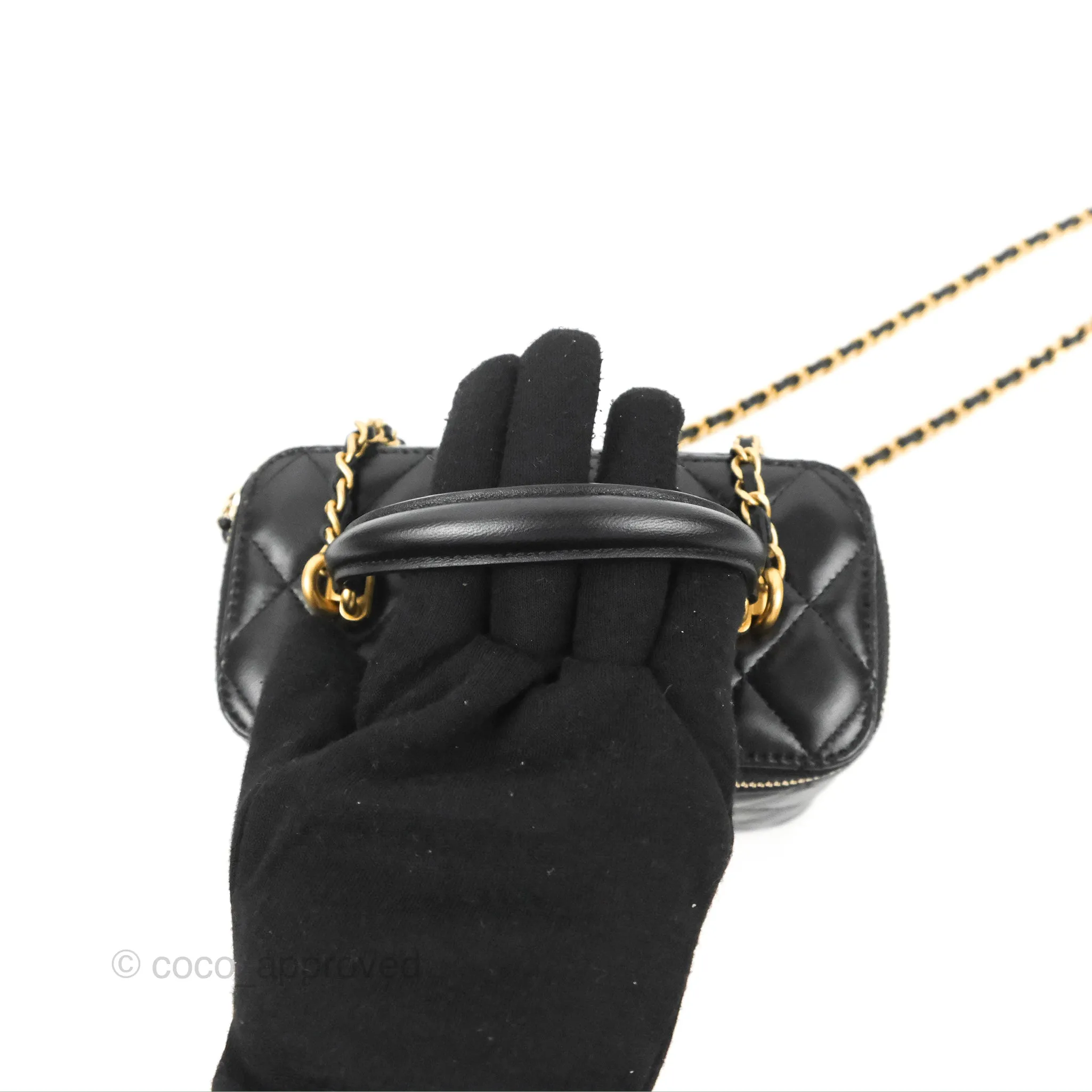 Chanel Vanity Rectangular Top Handle Black Lambskin Gold Hardware