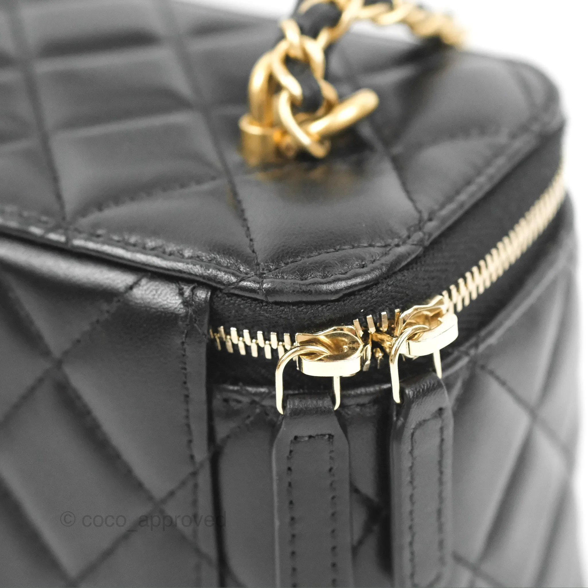 Chanel Vanity Rectangular Top Handle Black Lambskin Gold Hardware