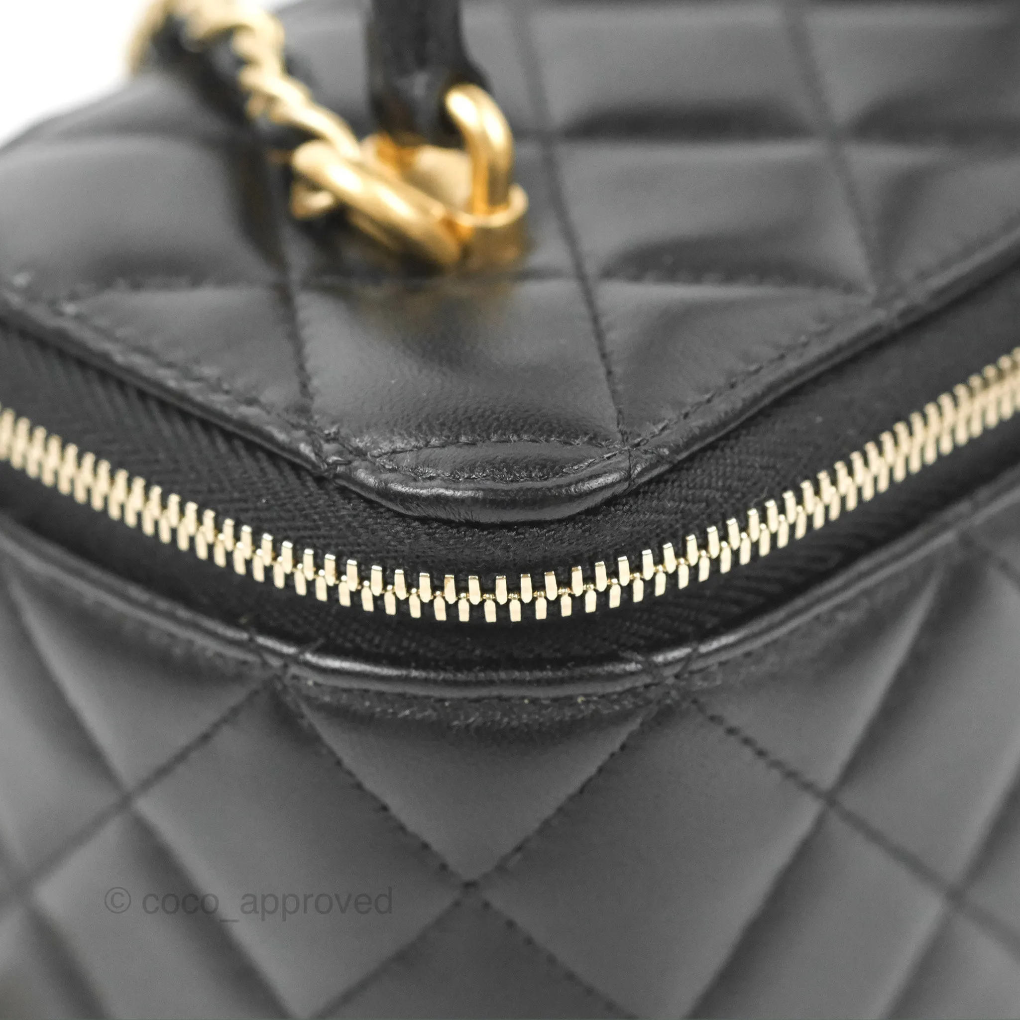 Chanel Vanity Rectangular Top Handle Black Lambskin Gold Hardware