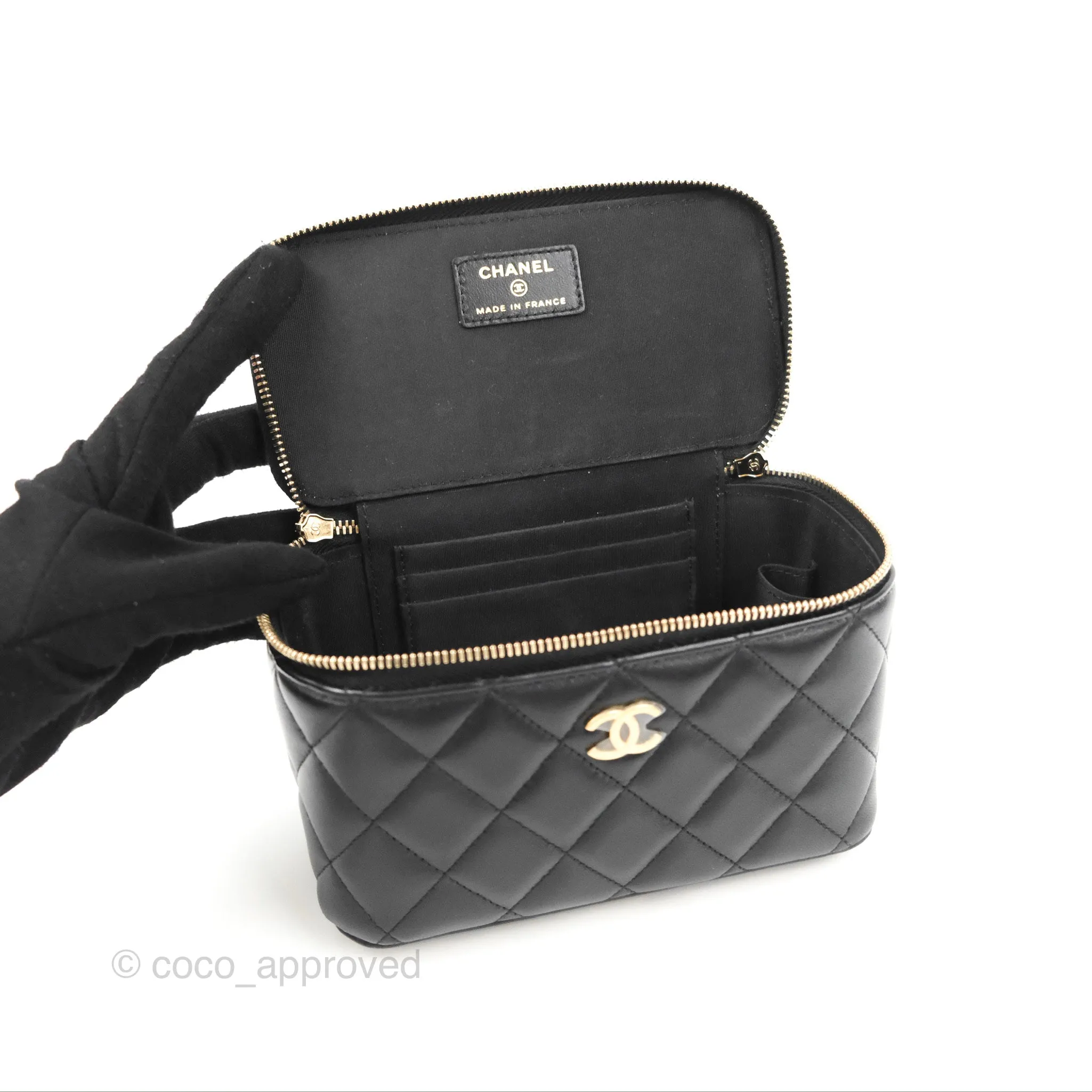 Chanel Vanity Rectangular Top Handle Black Lambskin Gold Hardware