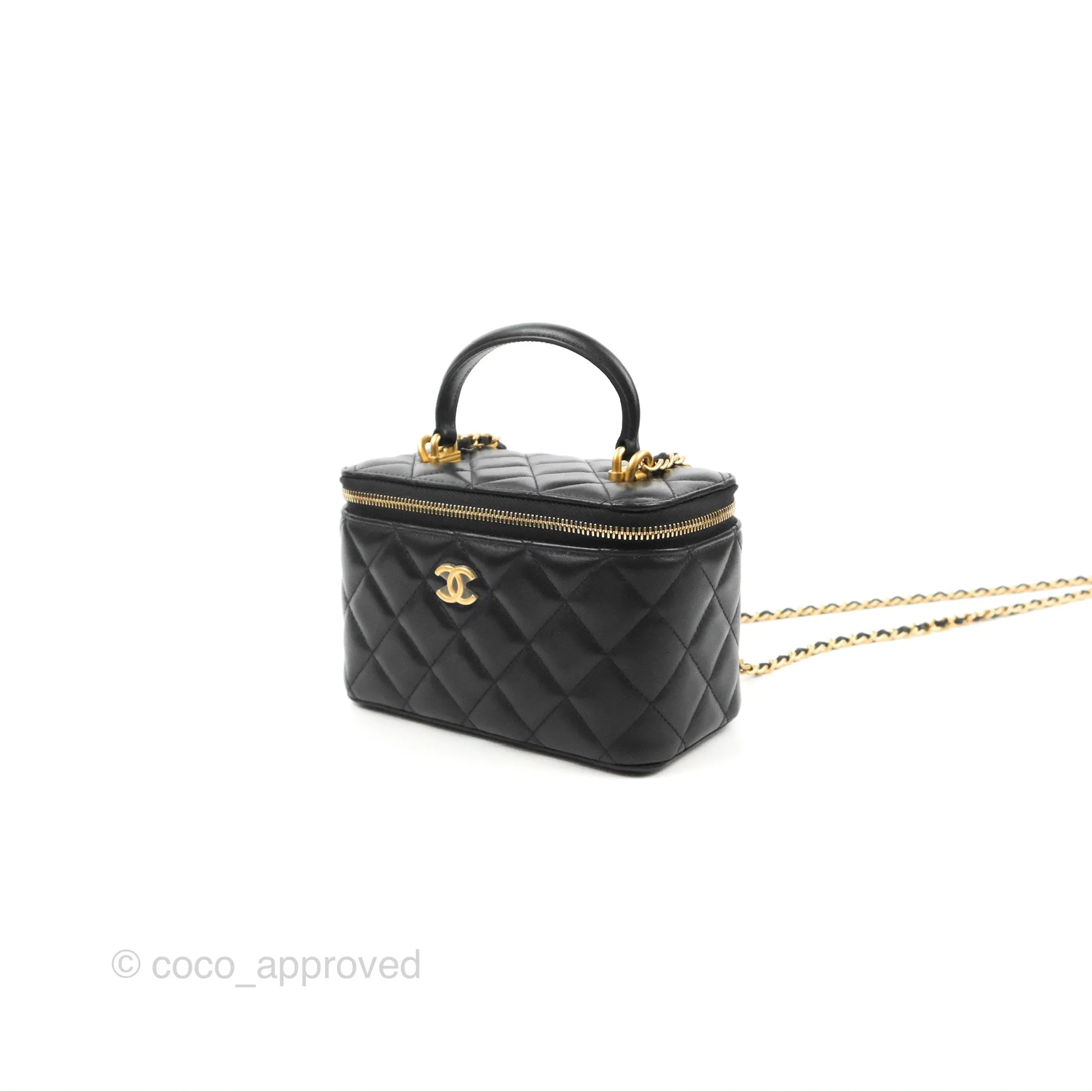 Chanel Vanity Rectangular Top Handle Black Lambskin Gold Hardware