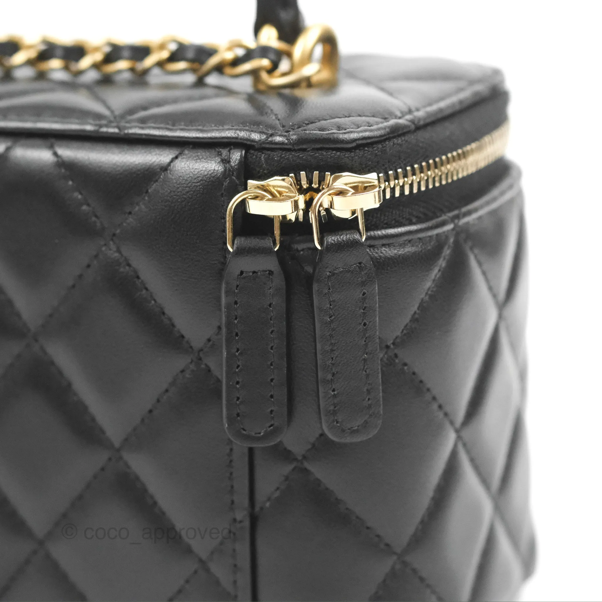 Chanel Vanity Rectangular Top Handle Black Lambskin Gold Hardware