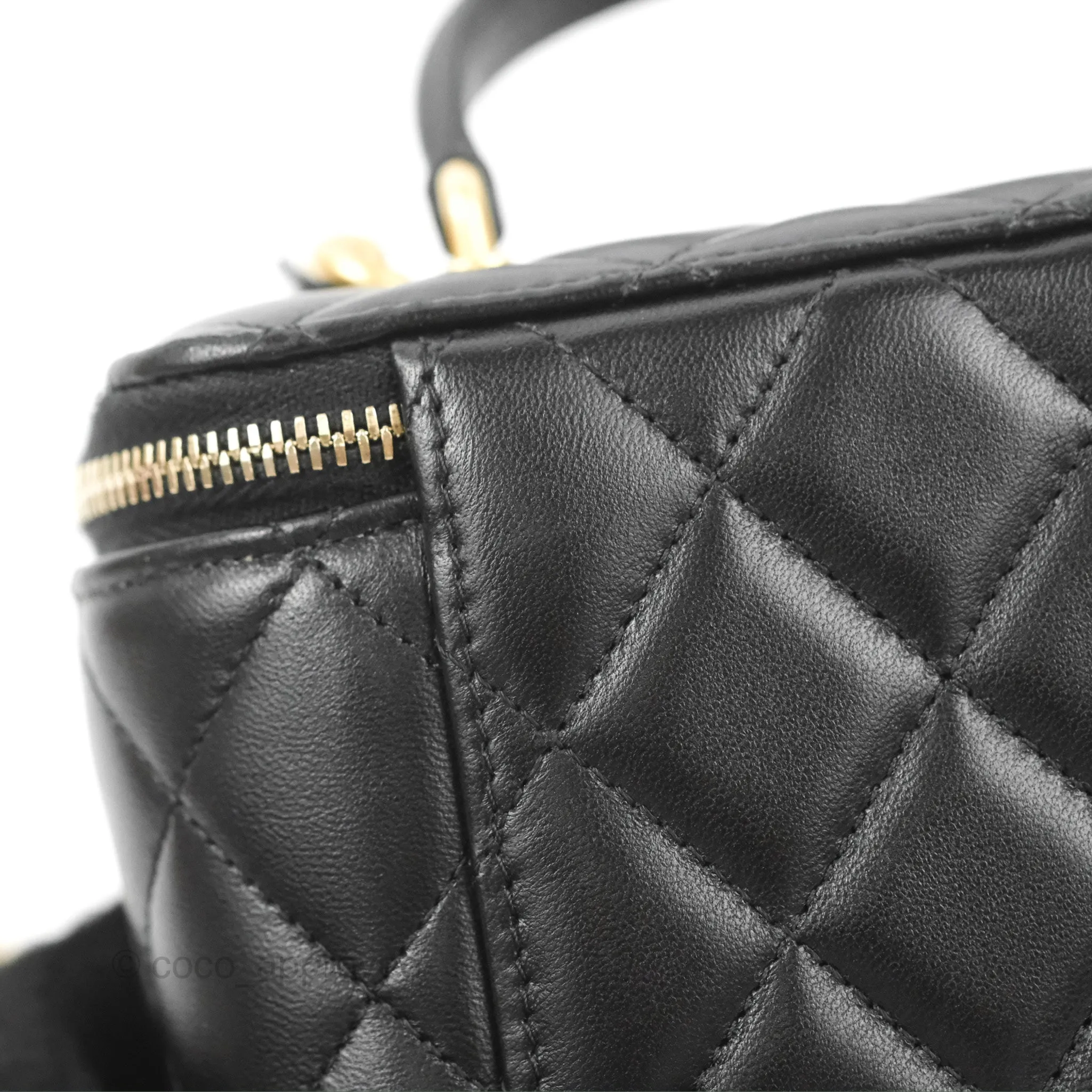 Chanel Vanity Rectangular Top Handle Black Lambskin Gold Hardware
