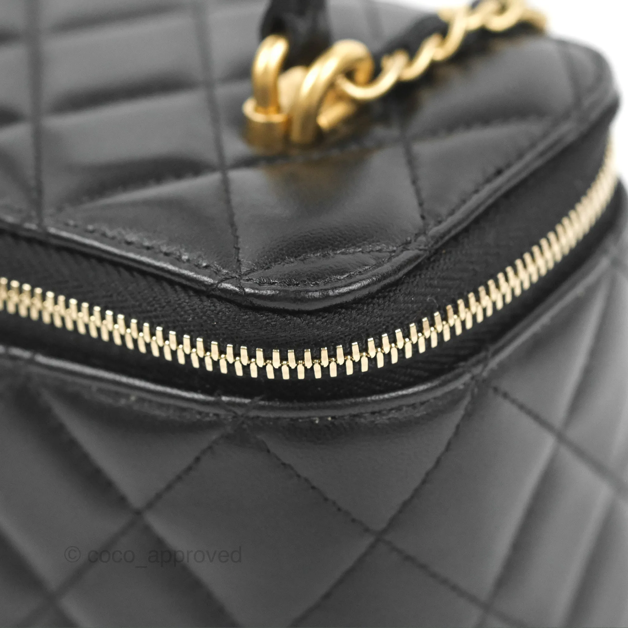 Chanel Vanity Rectangular Top Handle Black Lambskin Gold Hardware