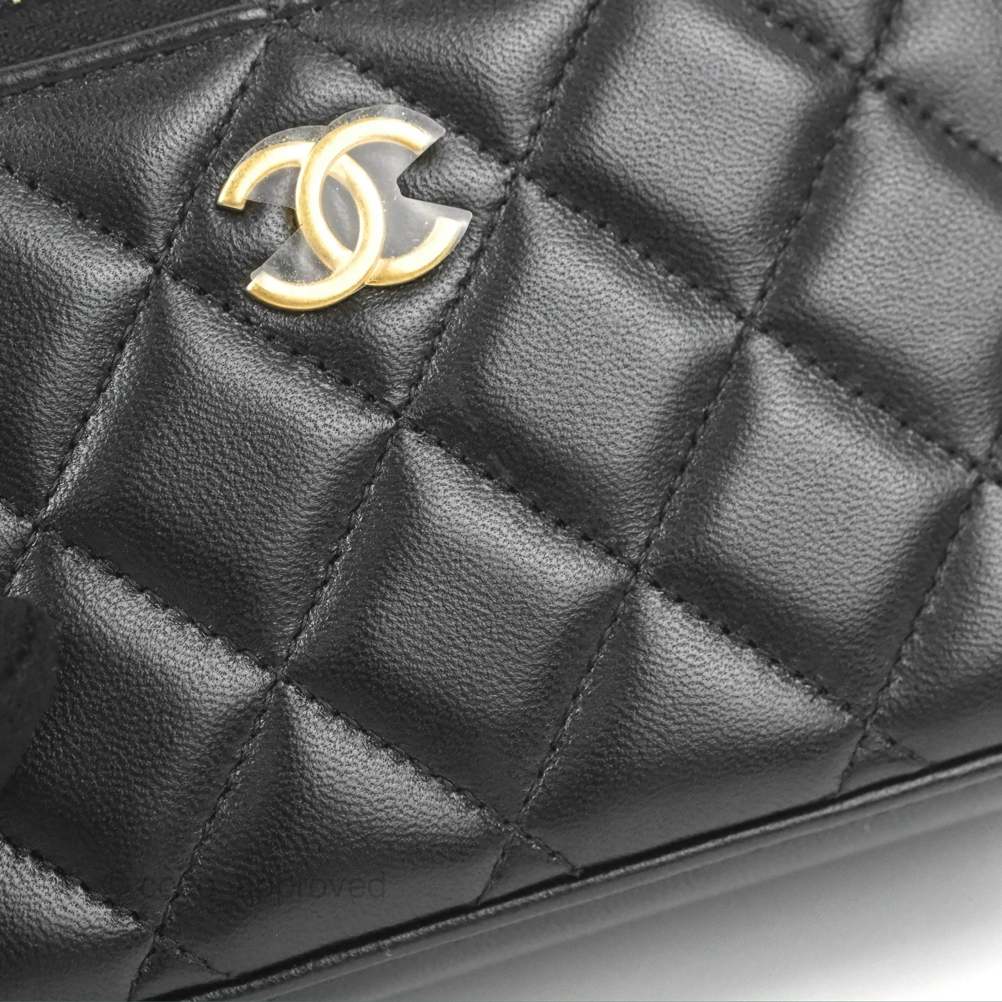 Chanel Vanity Rectangular Top Handle Black Lambskin Gold Hardware