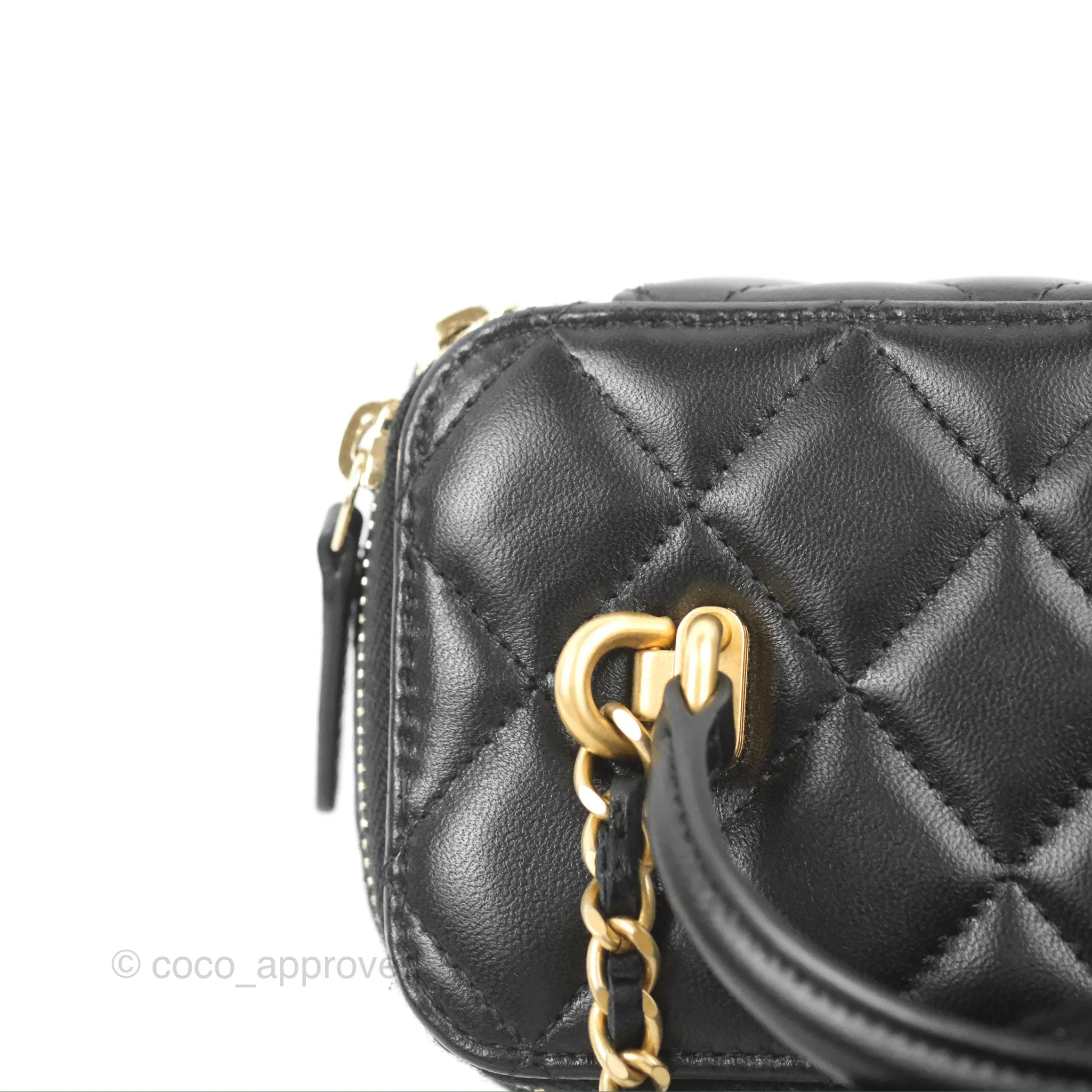 Chanel Vanity Rectangular Top Handle Black Lambskin Gold Hardware