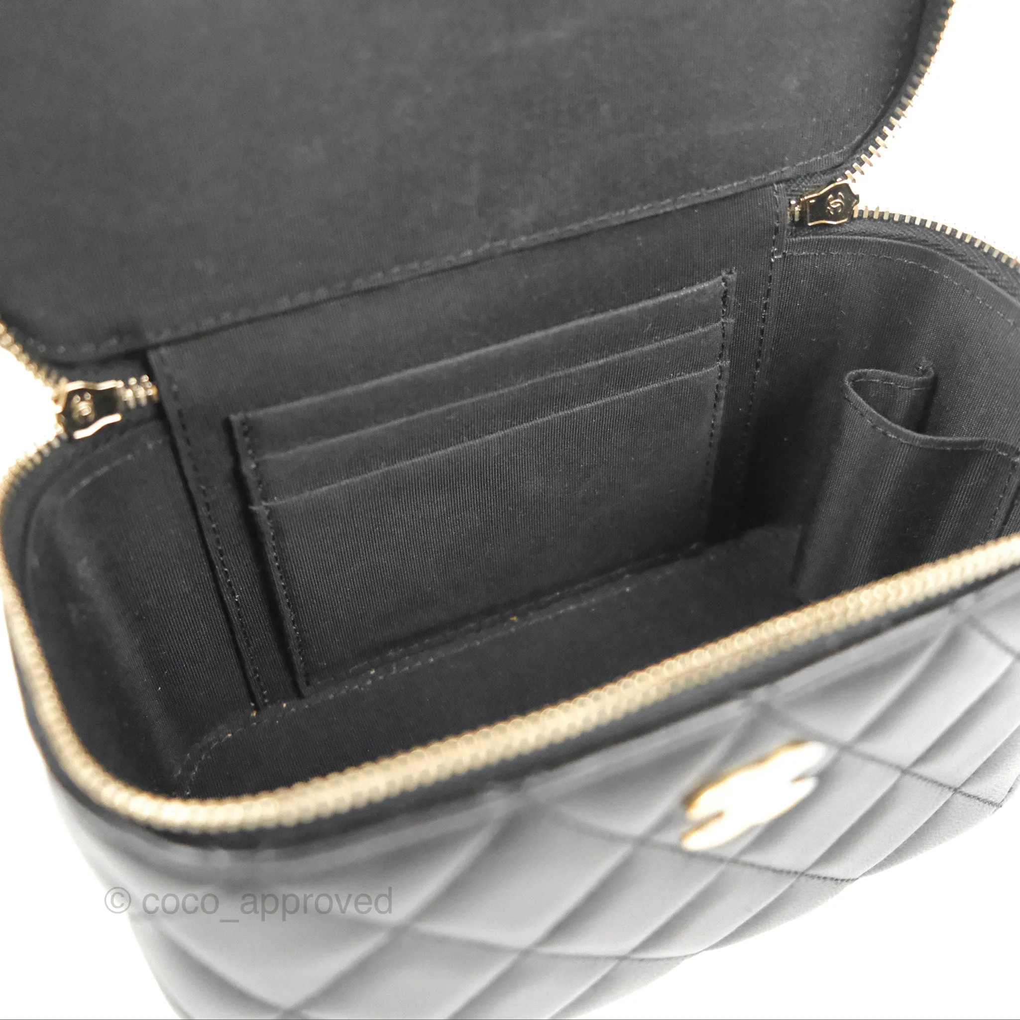 Chanel Vanity Rectangular Top Handle Black Lambskin Gold Hardware