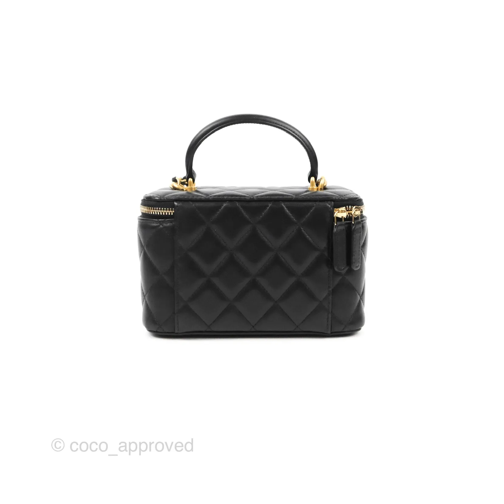 Chanel Vanity Rectangular Top Handle Black Lambskin Gold Hardware