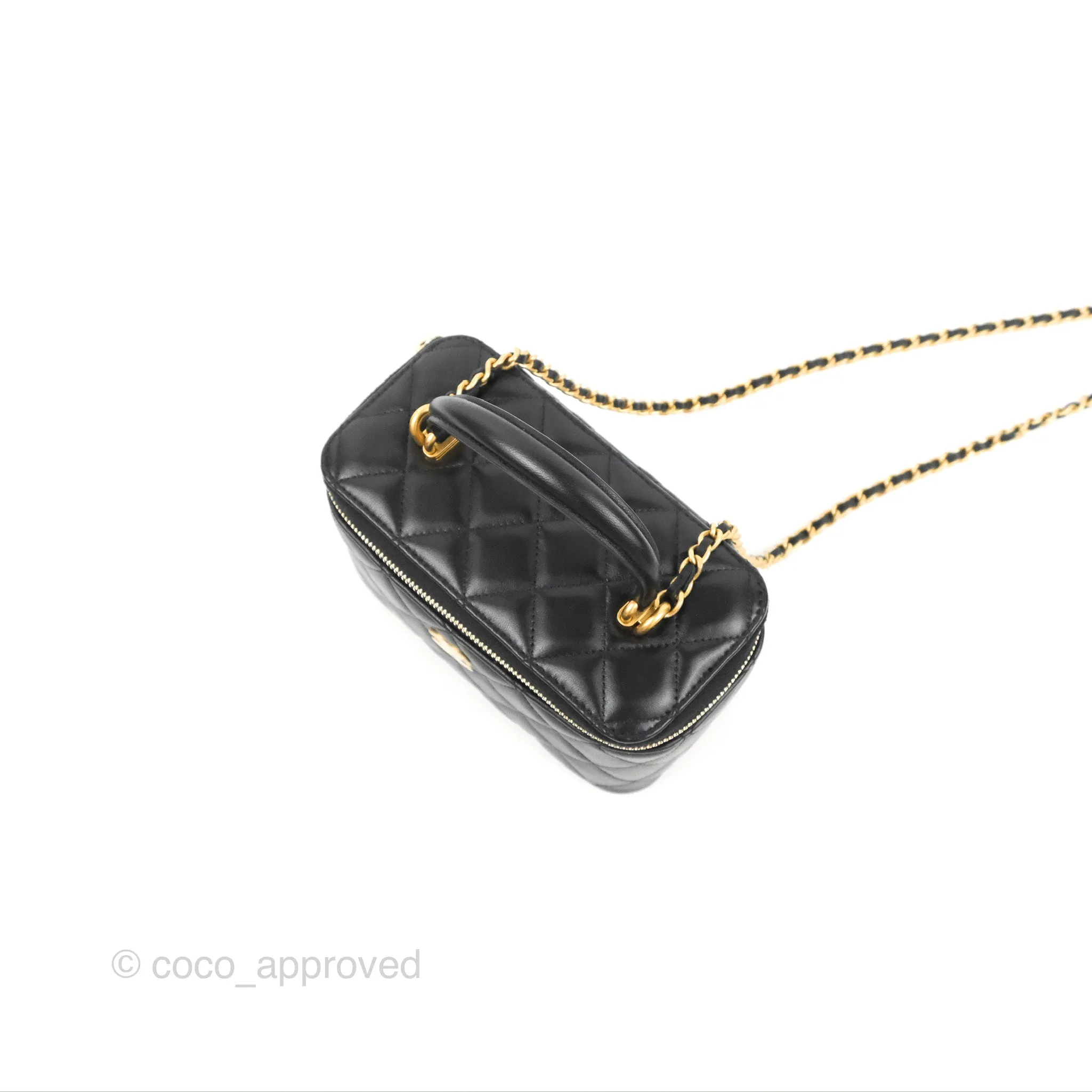 Chanel Vanity Rectangular Top Handle Black Lambskin Gold Hardware