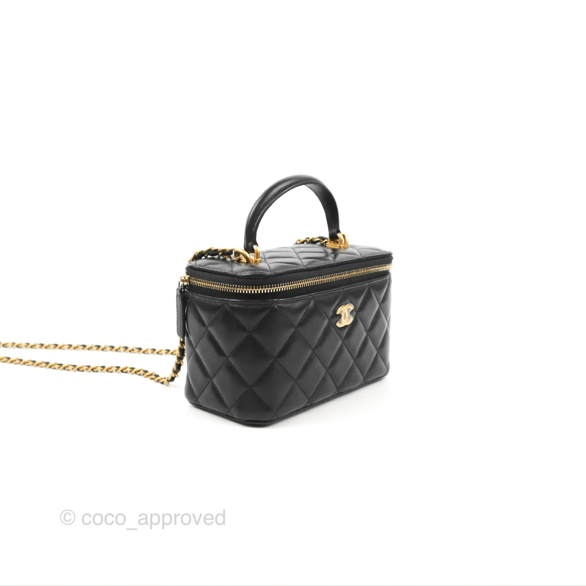 Chanel Vanity Rectangular Top Handle Black Lambskin Gold Hardware