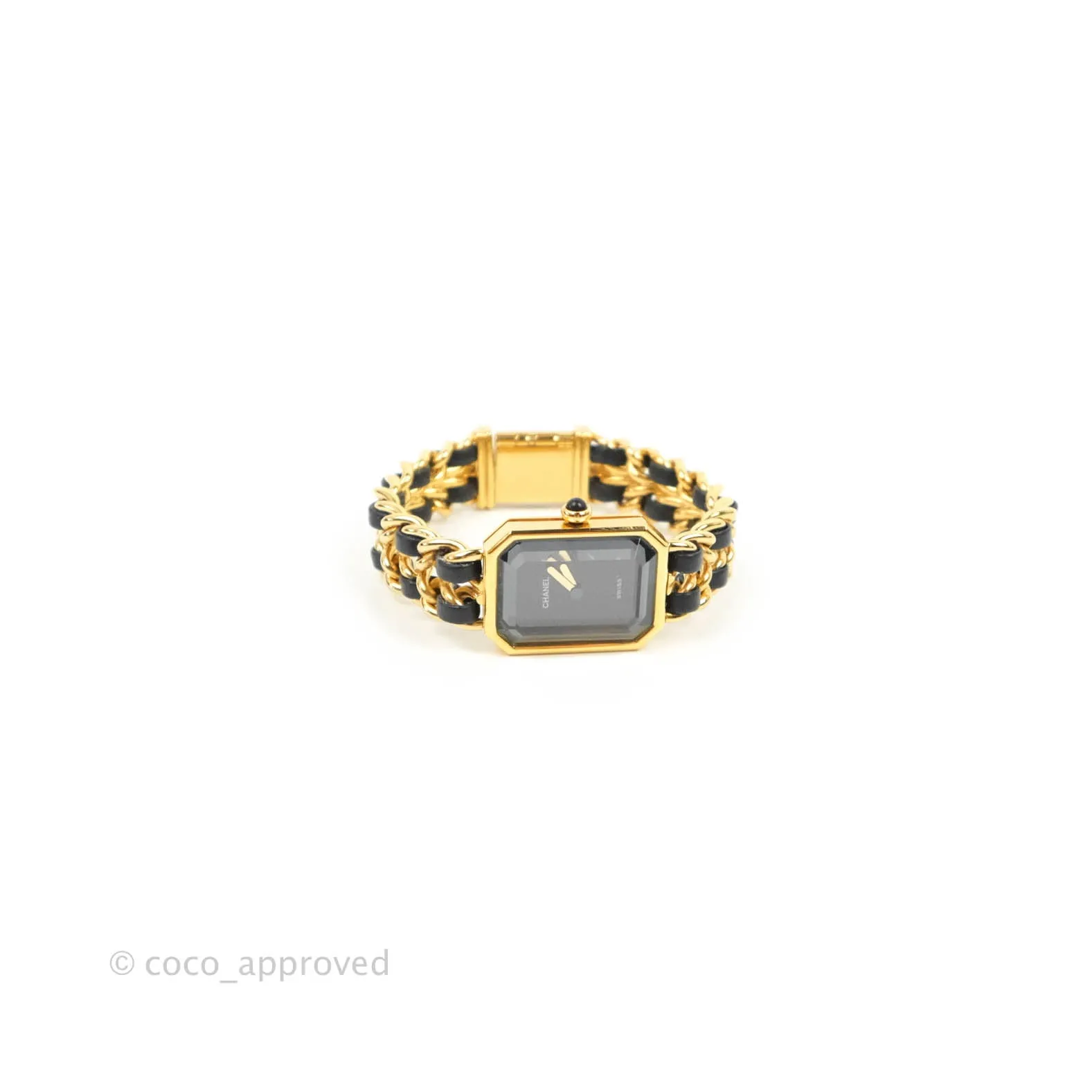 Chanel Vintage Premire Watch Black Leather Gold Plated Size M