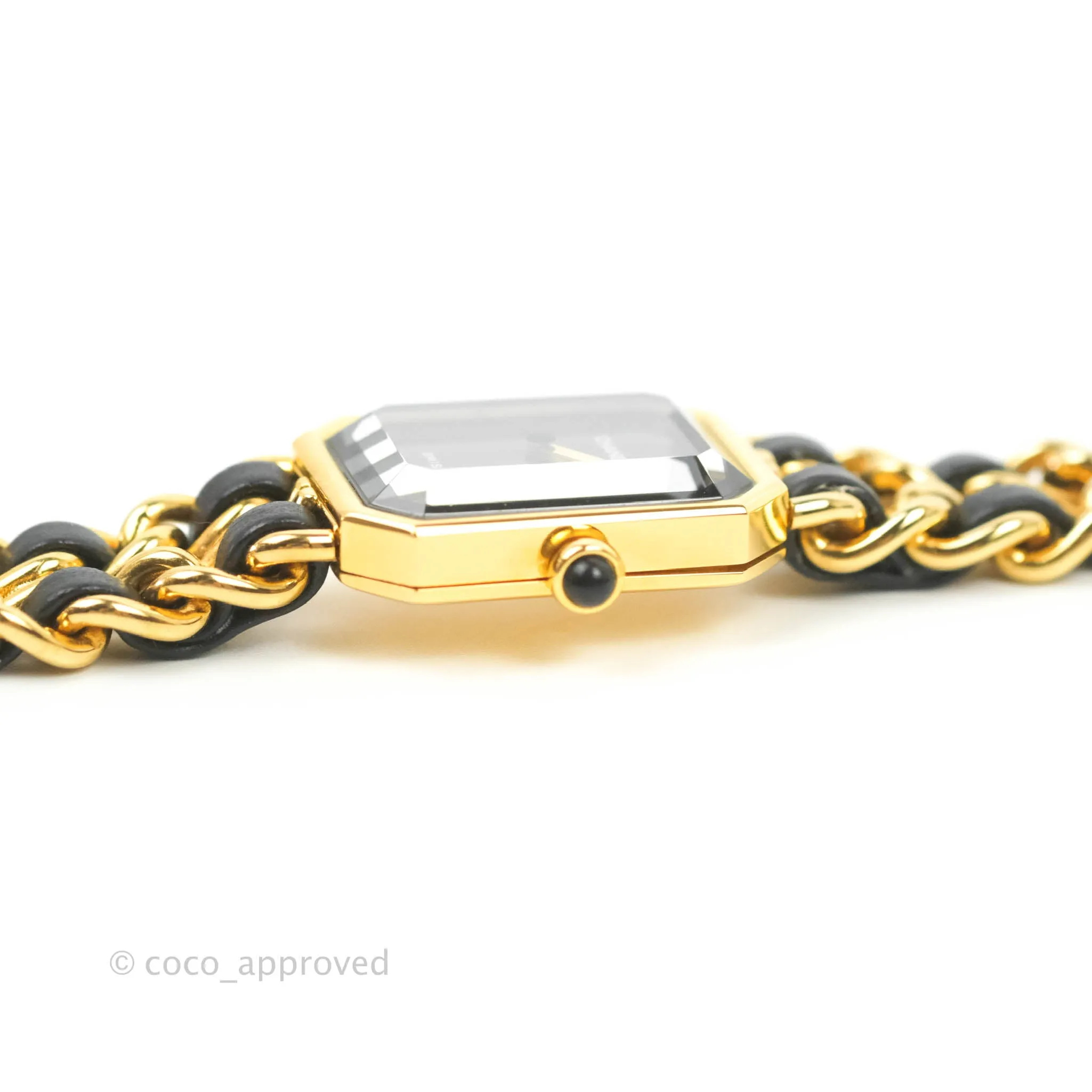 Chanel Vintage Premire Watch Black Leather Gold Plated Size M
