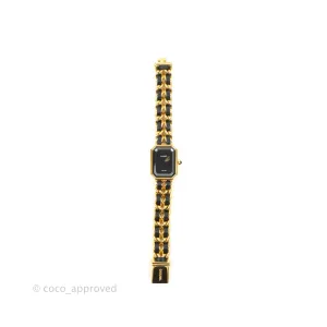 Chanel Vintage Premire Watch Black Leather Gold Plated Size M