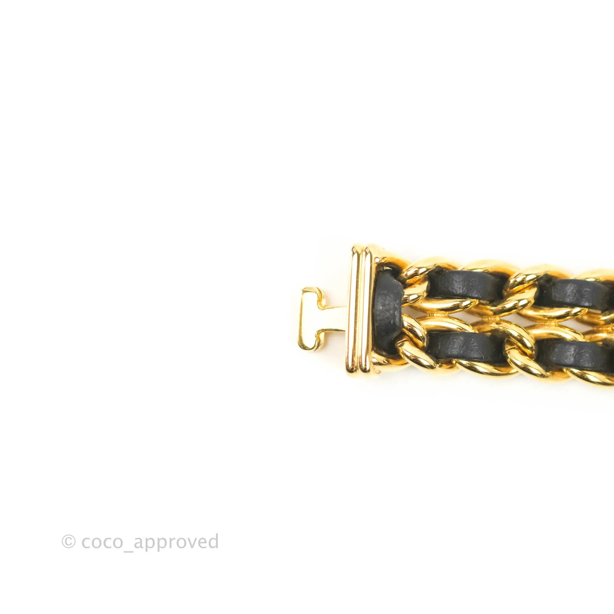 Chanel Vintage Premire Watch Black Leather Gold Plated Size M