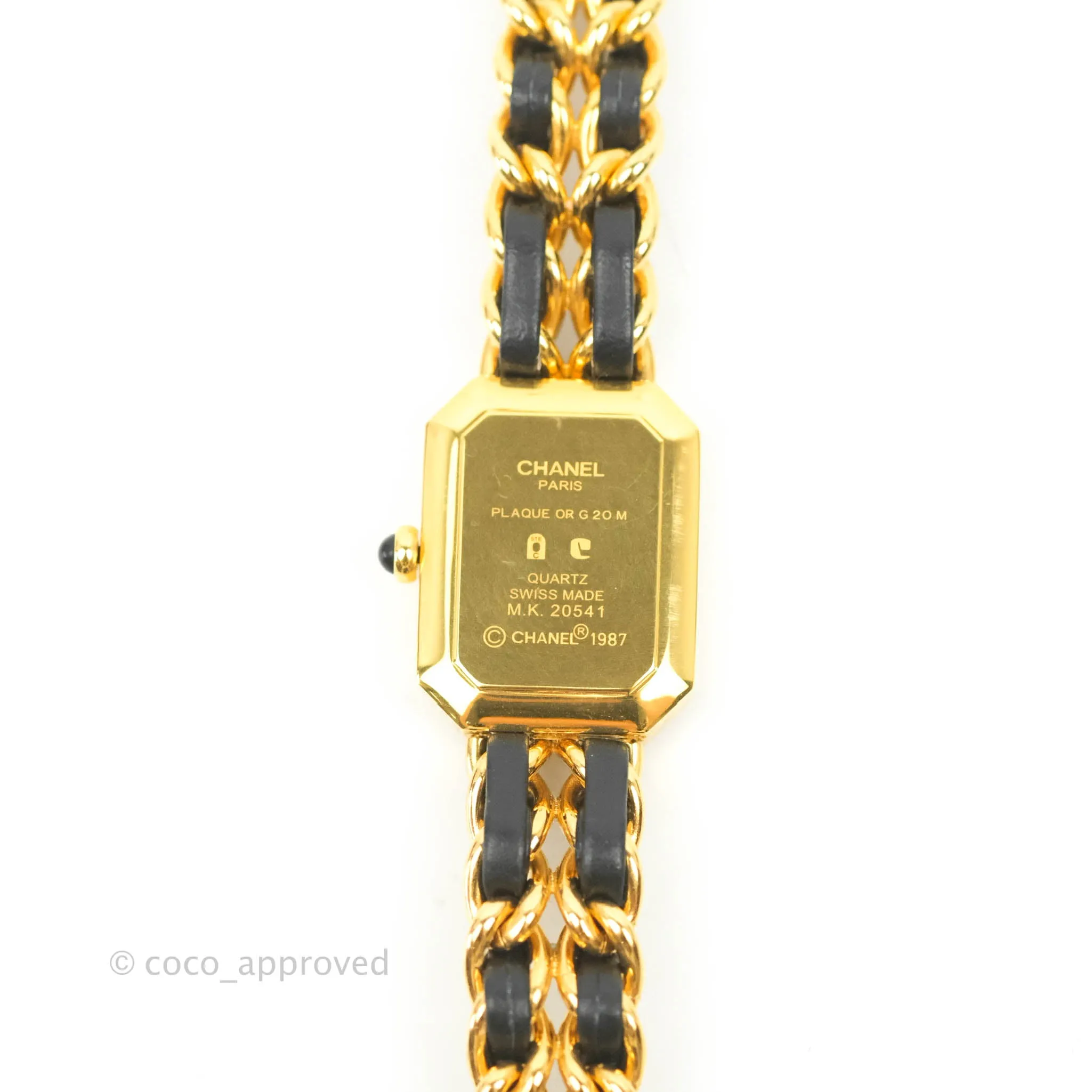 Chanel Vintage Premire Watch Black Leather Gold Plated Size M