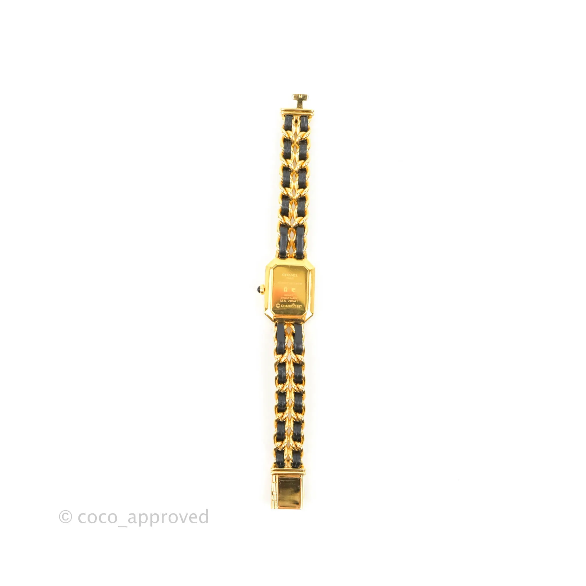 Chanel Vintage Premire Watch Black Leather Gold Plated Size M