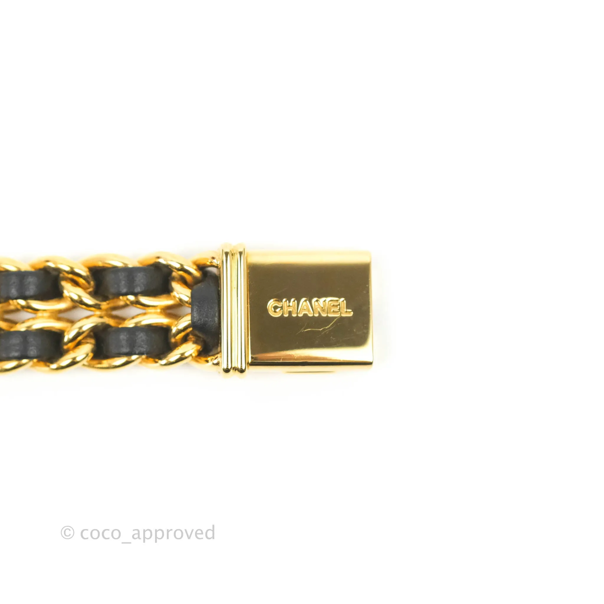 Chanel Vintage Premire Watch Black Leather Gold Plated Size M