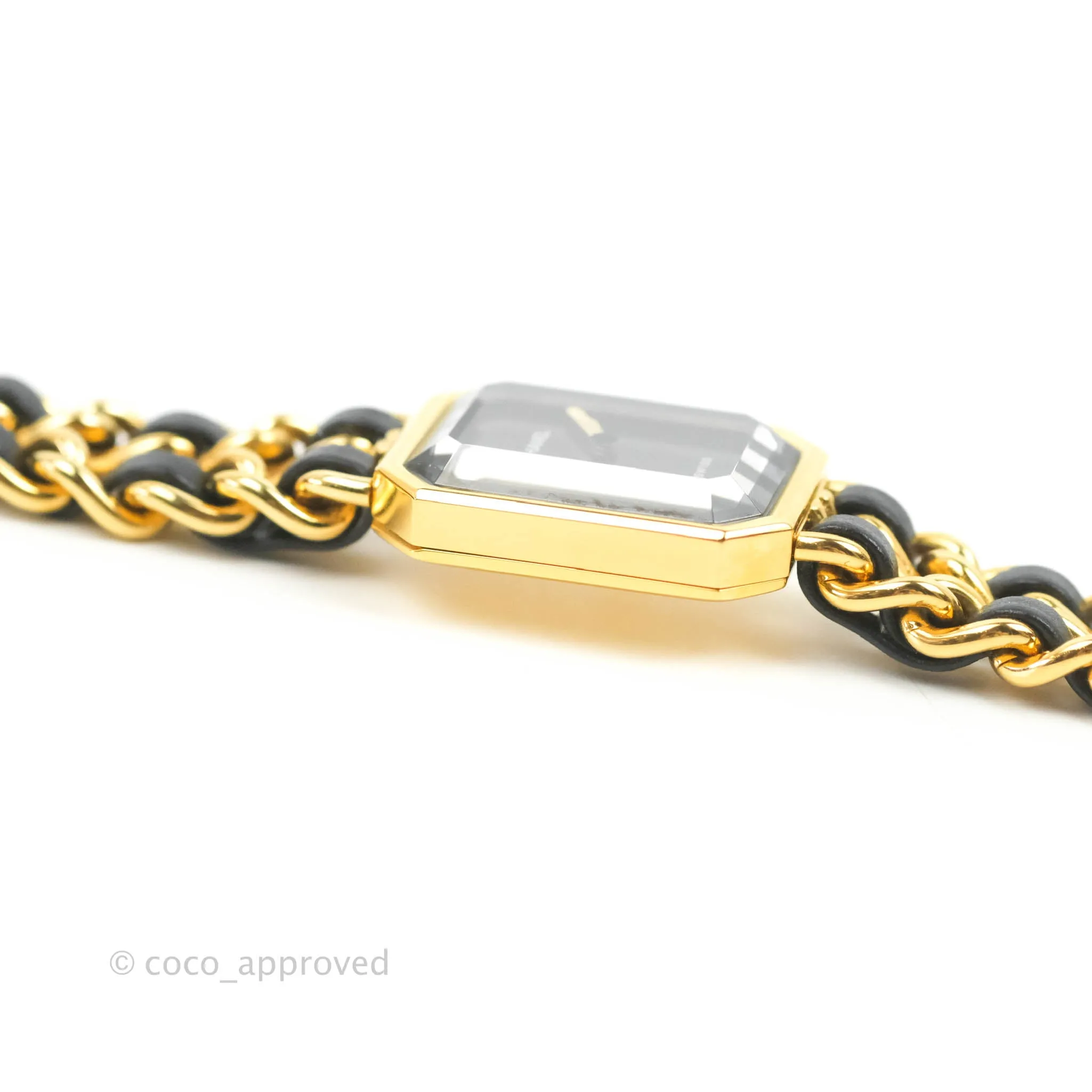 Chanel Vintage Premire Watch Black Leather Gold Plated Size M
