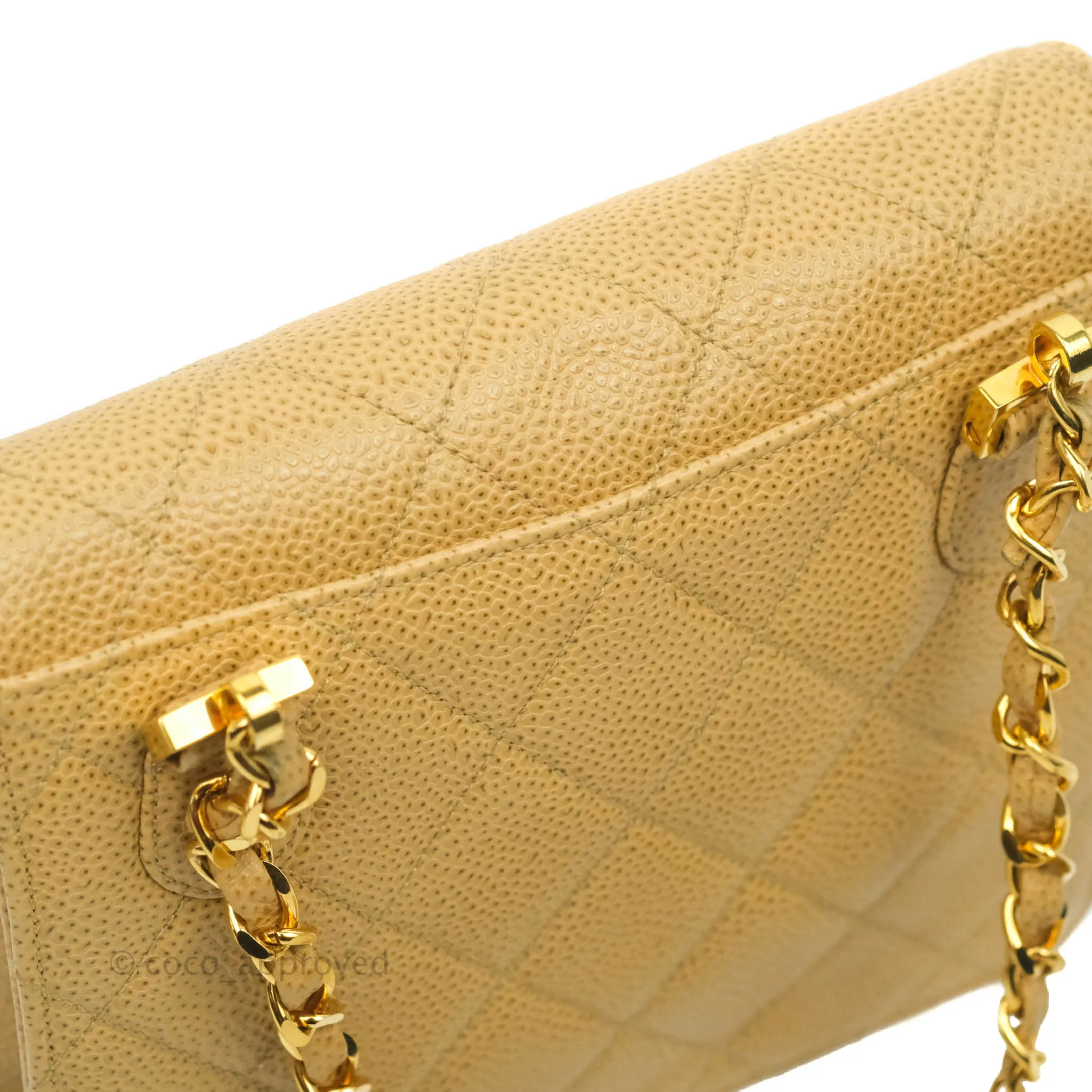 Chanel Vintage Quilted Mini Square Flap Beige Caviar Silver Hardware