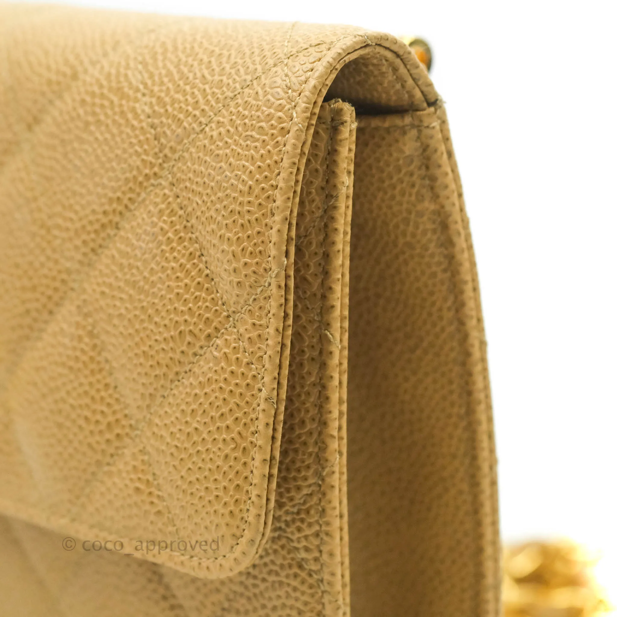 Chanel Vintage Quilted Mini Square Flap Beige Caviar Silver Hardware
