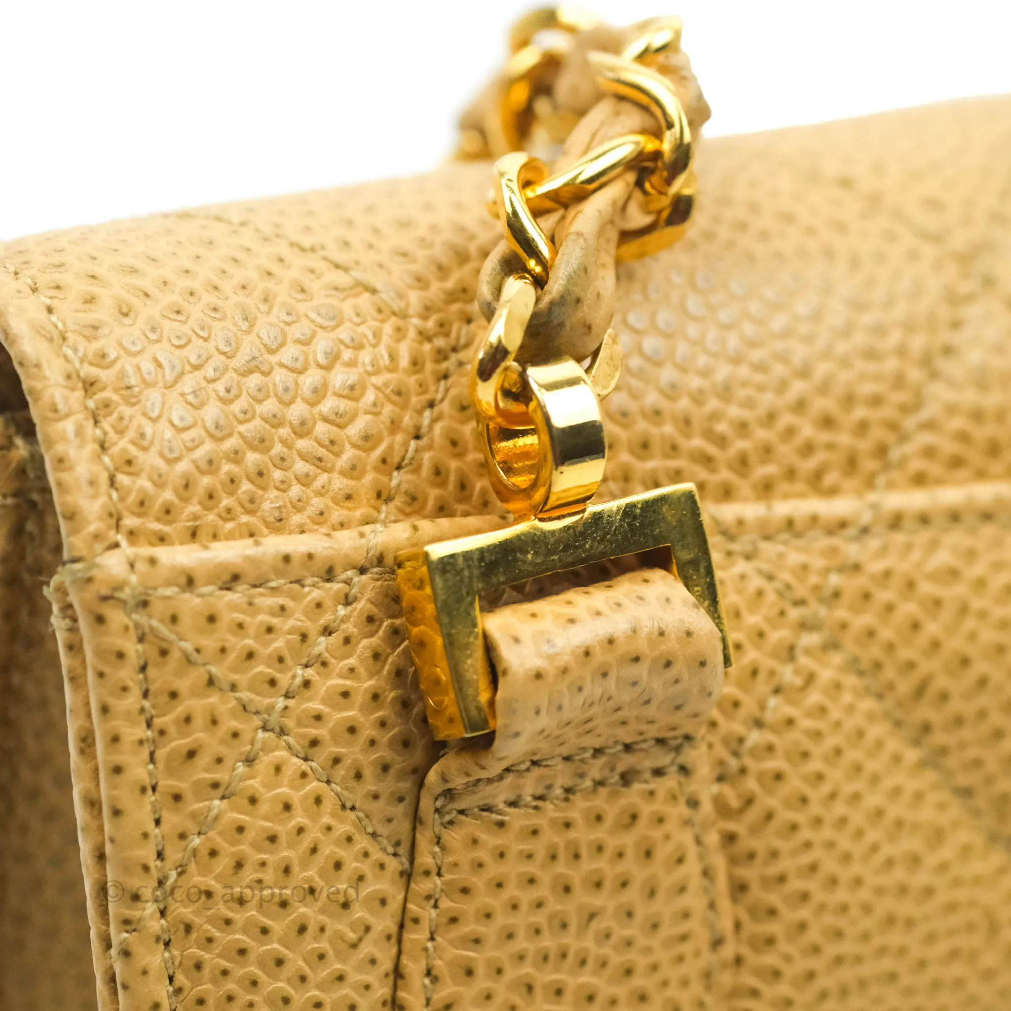 Chanel Vintage Quilted Mini Square Flap Beige Caviar Silver Hardware