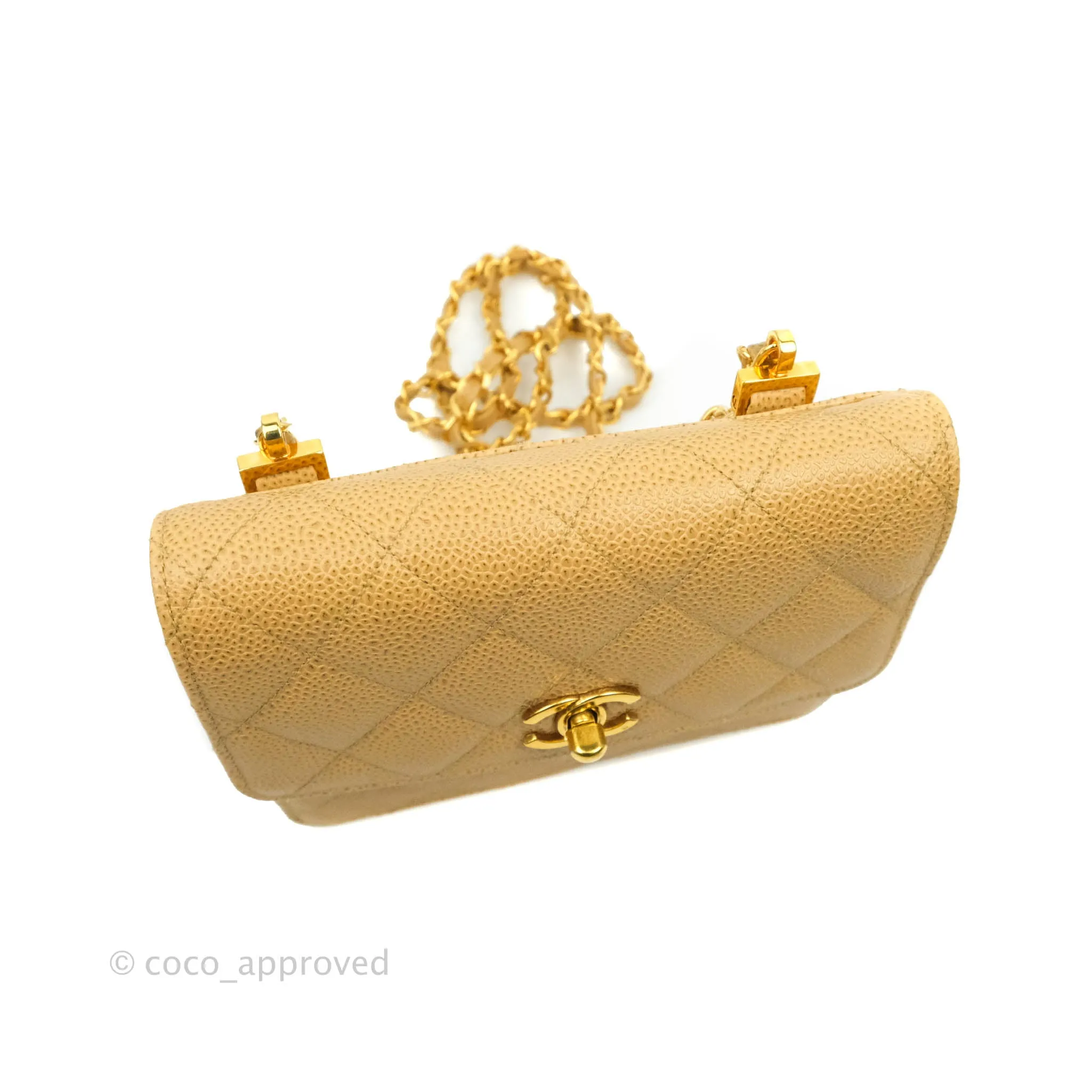 Chanel Vintage Quilted Mini Square Flap Beige Caviar Silver Hardware