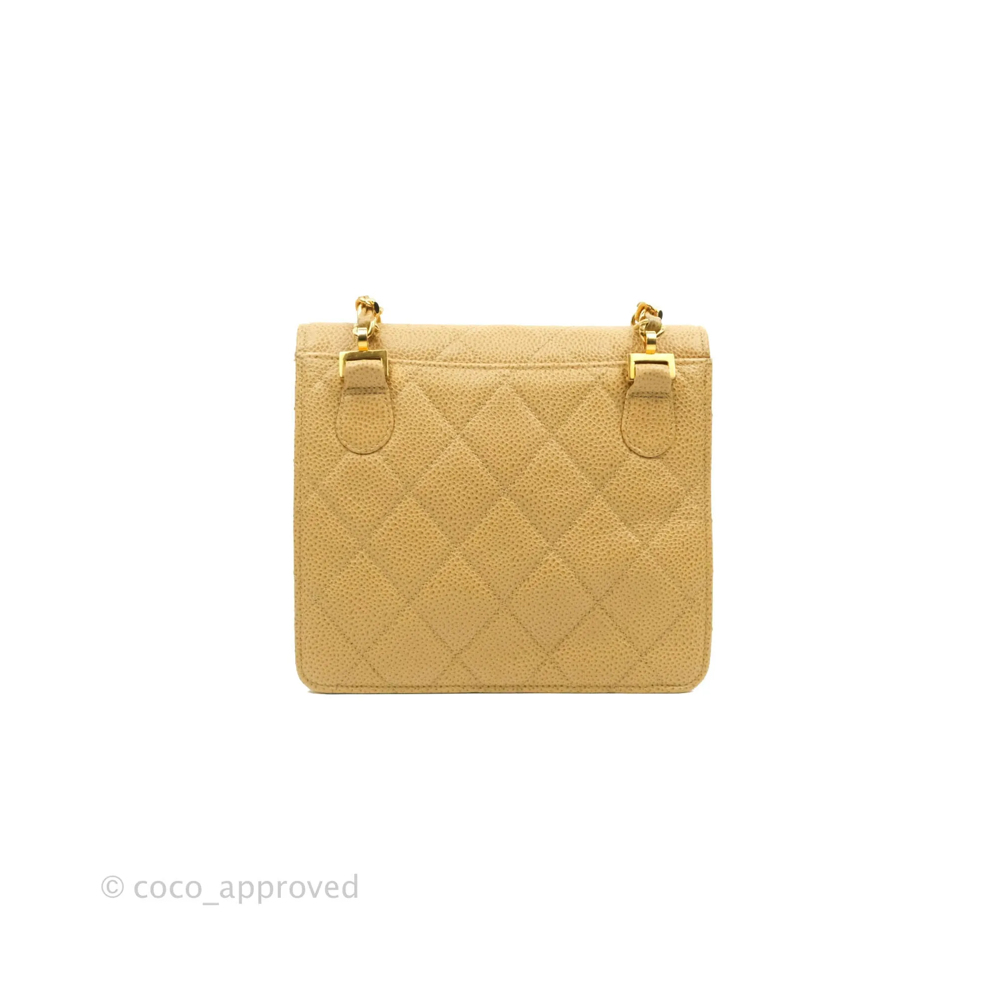 Chanel Vintage Quilted Mini Square Flap Beige Caviar Silver Hardware