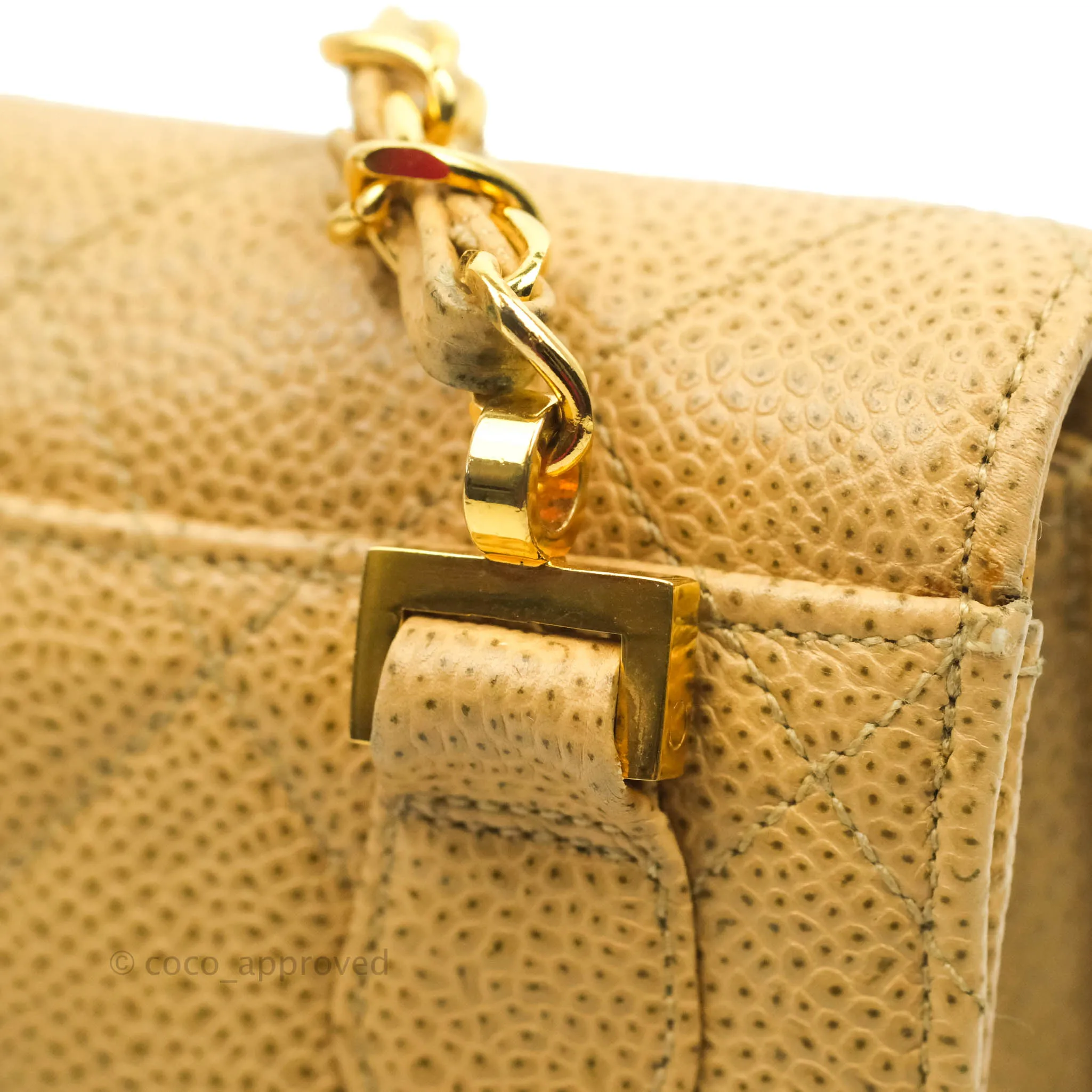 Chanel Vintage Quilted Mini Square Flap Beige Caviar Silver Hardware