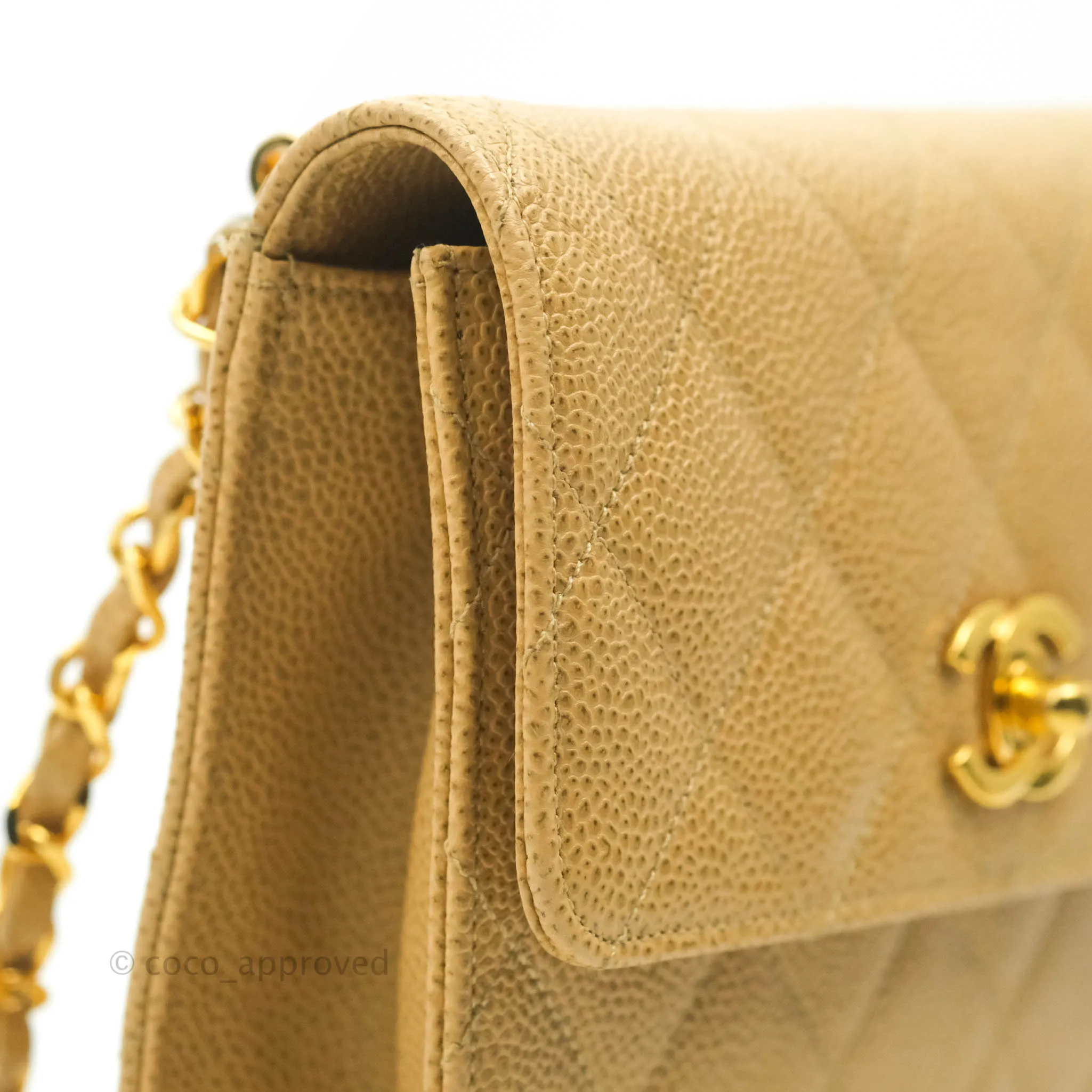 Chanel Vintage Quilted Mini Square Flap Beige Caviar Silver Hardware