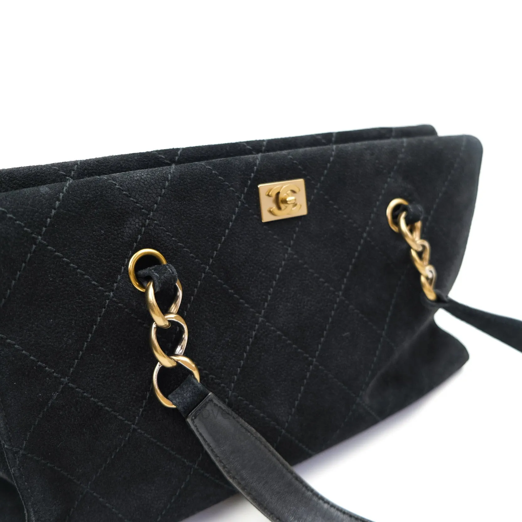 Chanel Vintage Tote Bag Black Gold Hardware