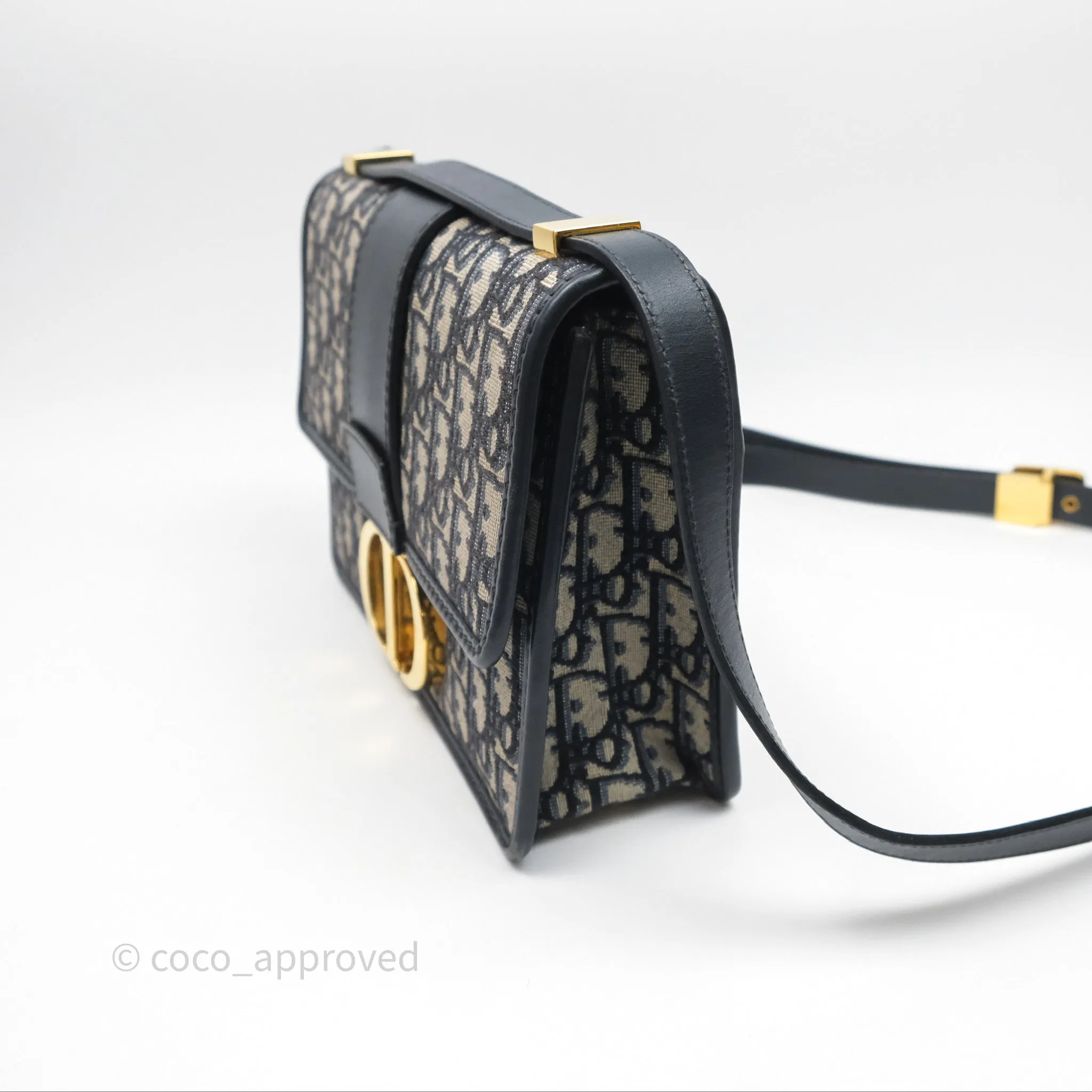 Christian Dior 30 Montaigne Bag Blue Dior Oblique Jacquard Gold Hardware