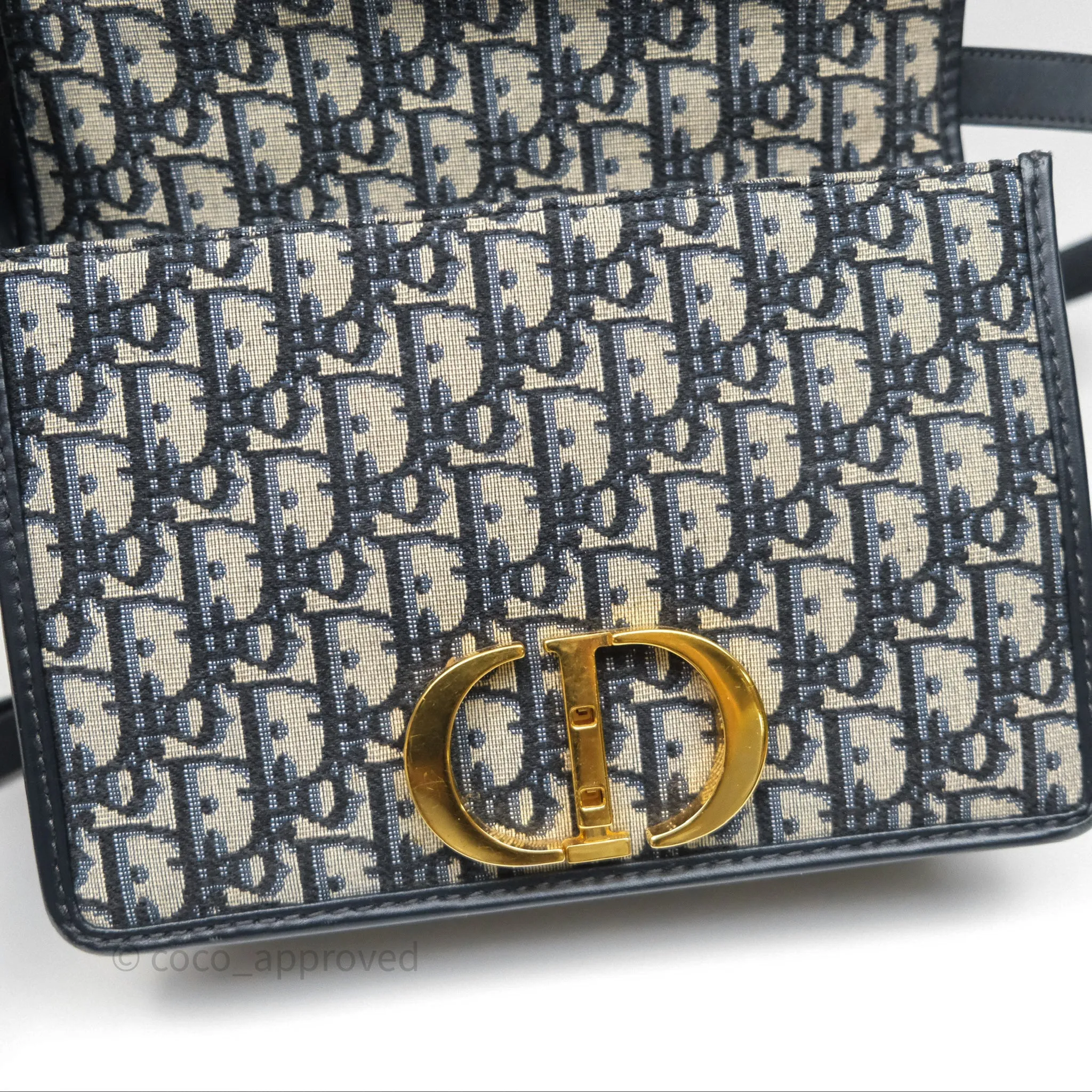 Christian Dior 30 Montaigne Bag Blue Dior Oblique Jacquard Gold Hardware