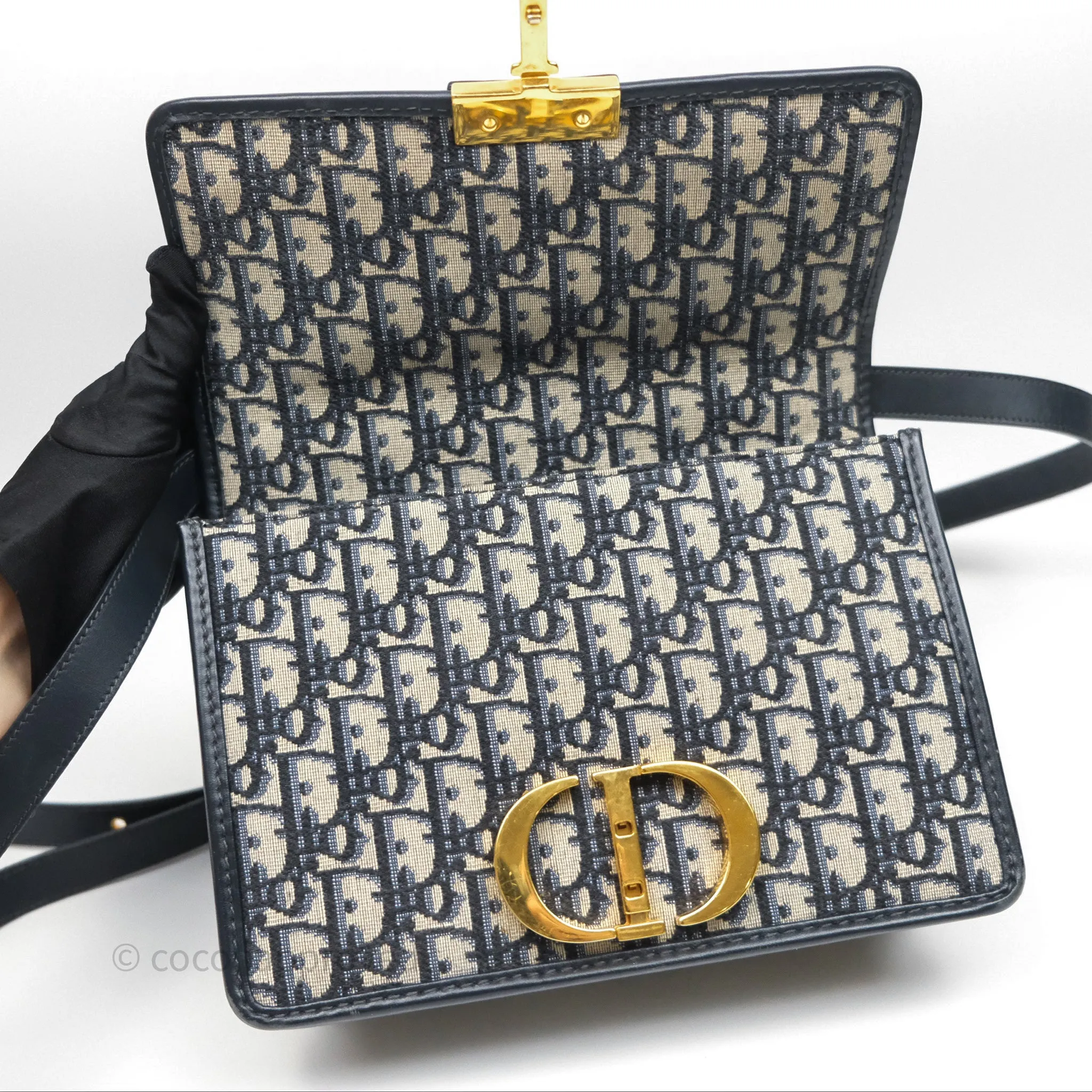 Christian Dior 30 Montaigne Bag Blue Dior Oblique Jacquard Gold Hardware