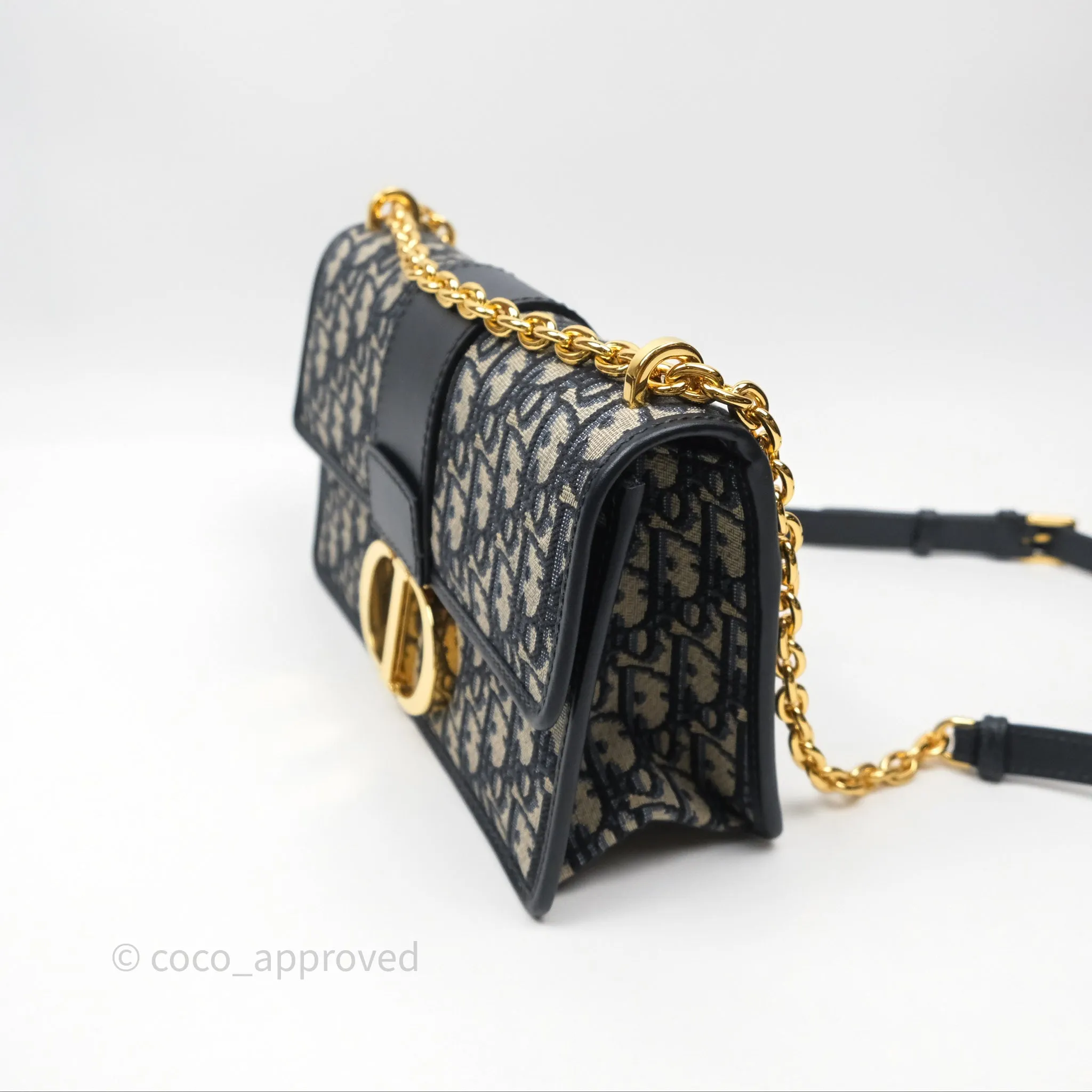 Christian Dior 30 Montaigne Chain Bag Blue Dior Oblique Jacquard