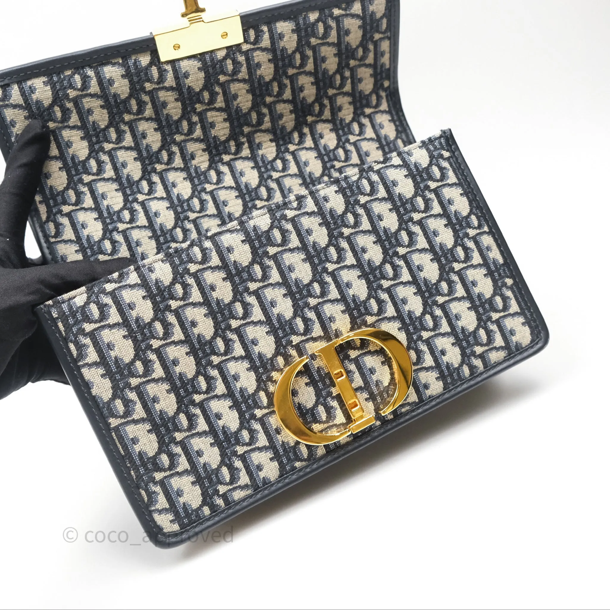 Christian Dior 30 Montaigne Chain Bag Blue Dior Oblique Jacquard