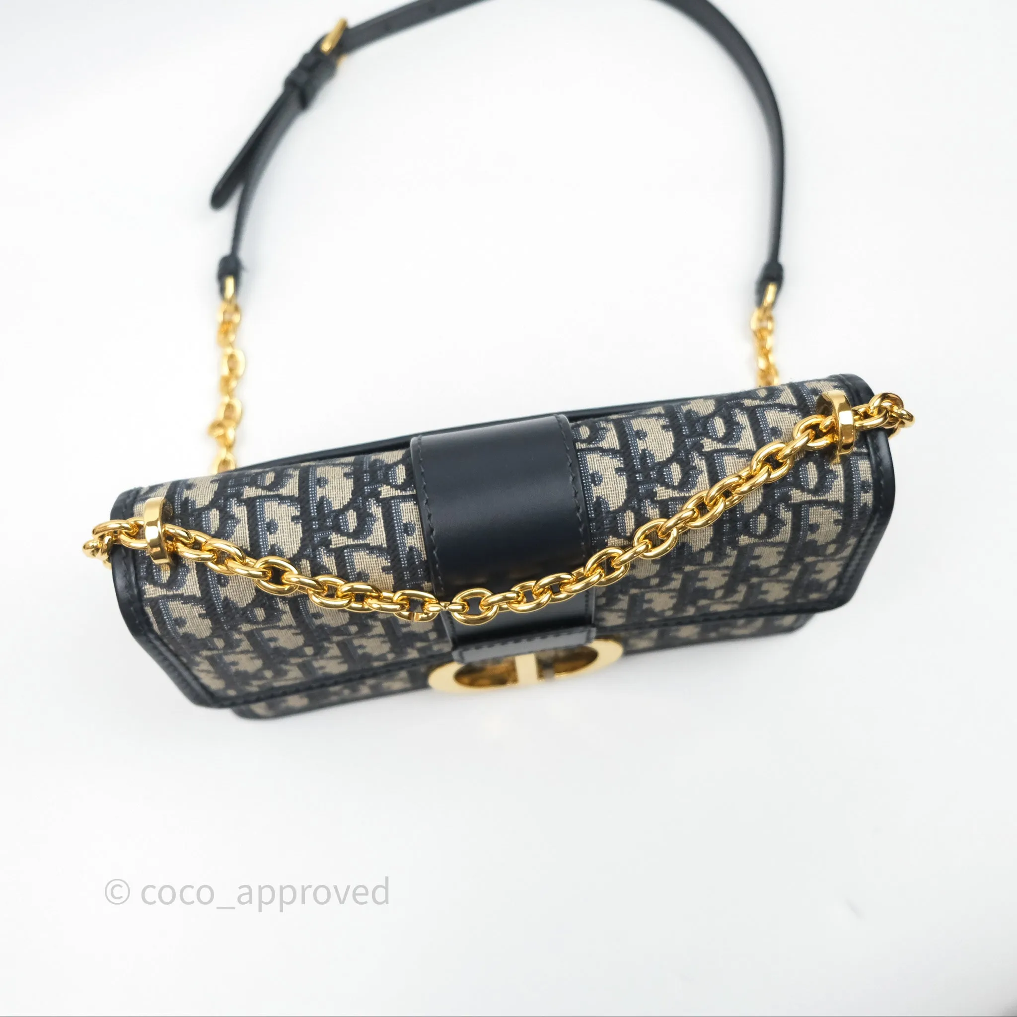 Christian Dior 30 Montaigne with Chain Blue Dior Oblique Jacquard