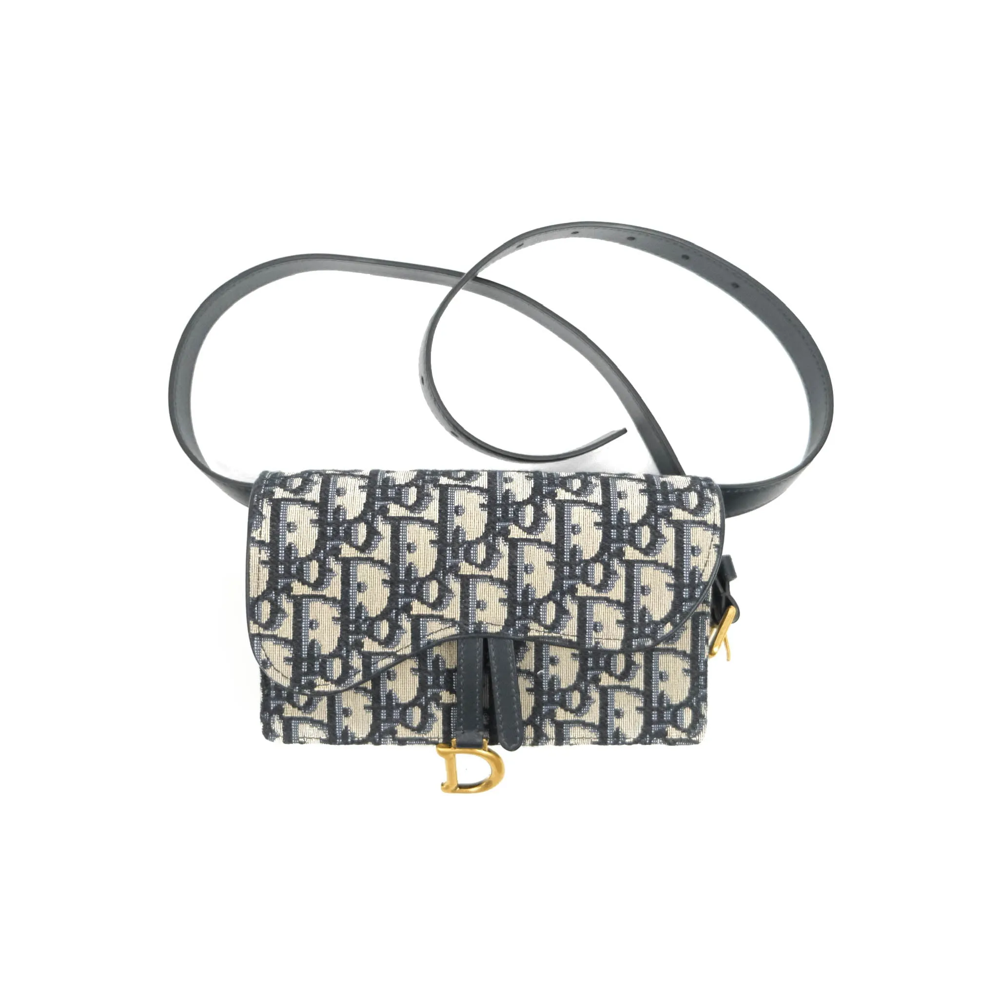 Christian Dior Blue Dior Oblique Jacquard Saddle Belt Pouch
