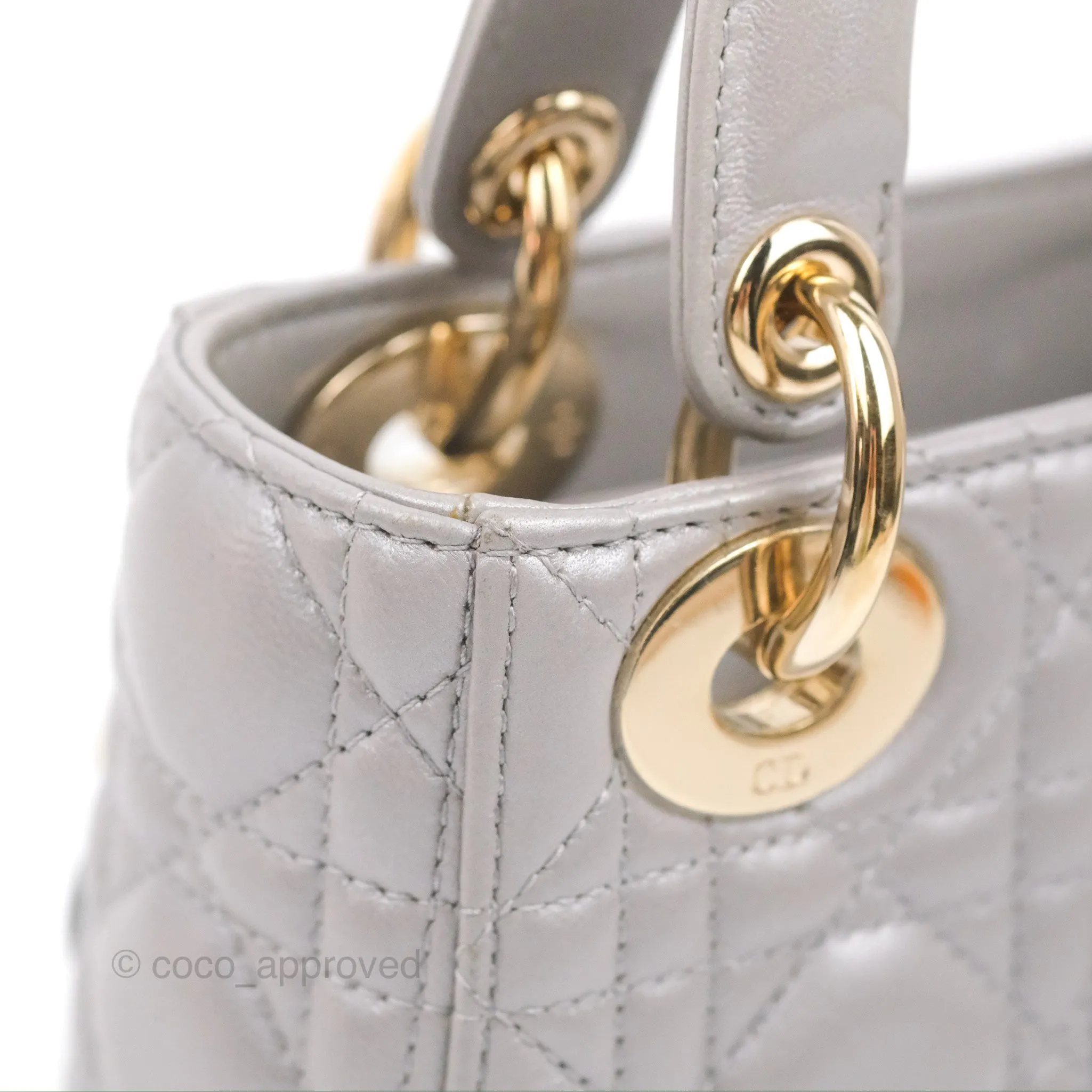 Christian Dior Calfskin Cannage Mini Lady Dior Grey Gold Hardware