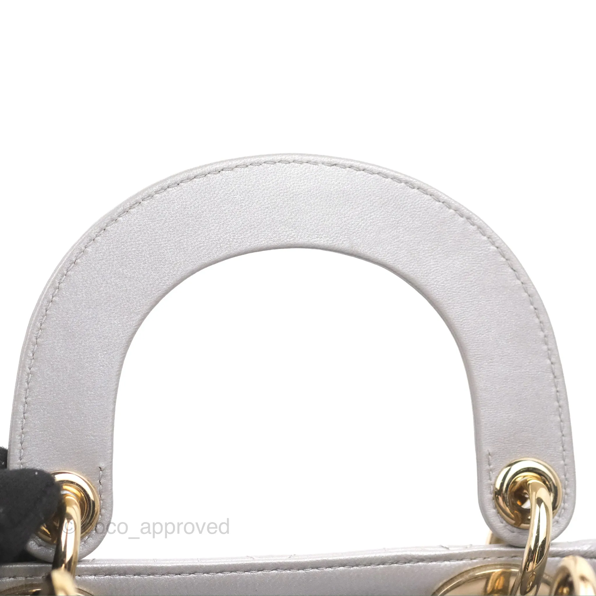 Christian Dior Calfskin Cannage Mini Lady Dior Grey Gold Hardware