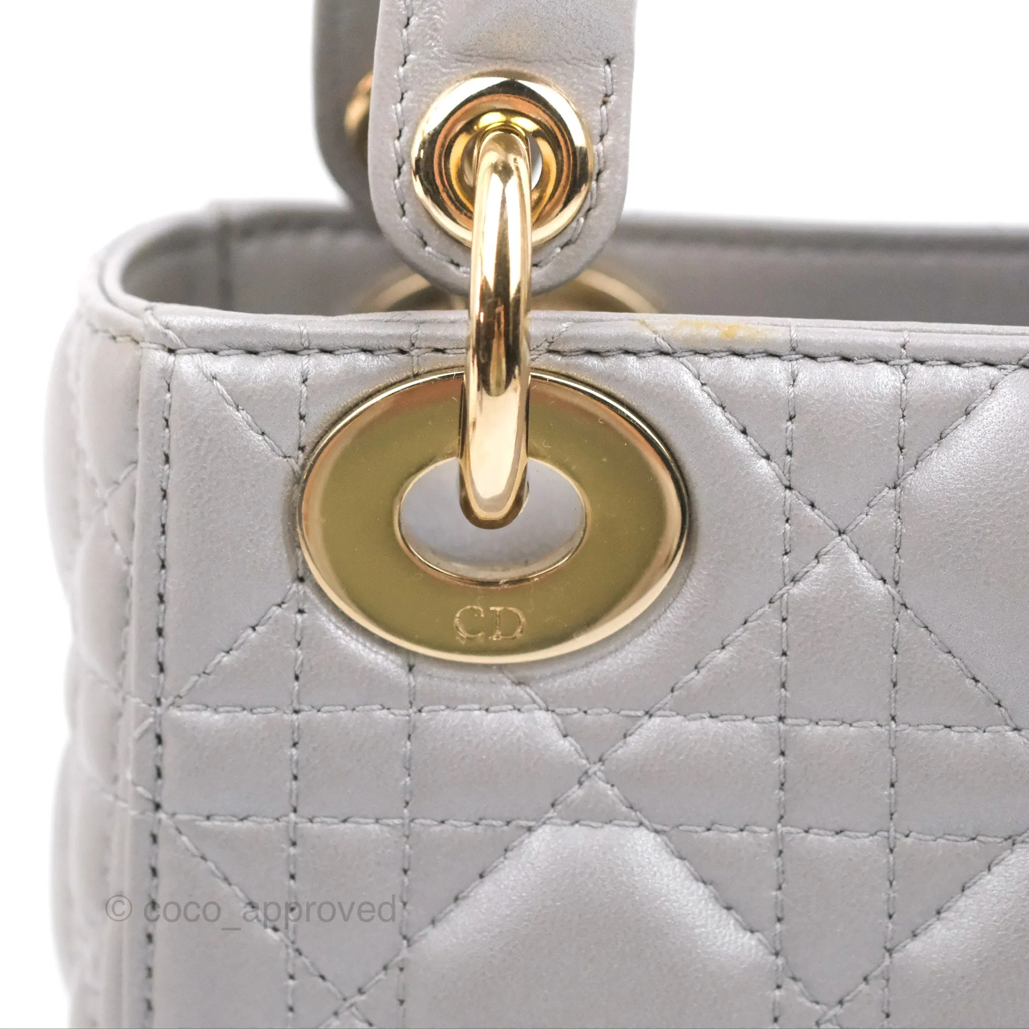 Christian Dior Calfskin Cannage Mini Lady Dior Grey Gold Hardware