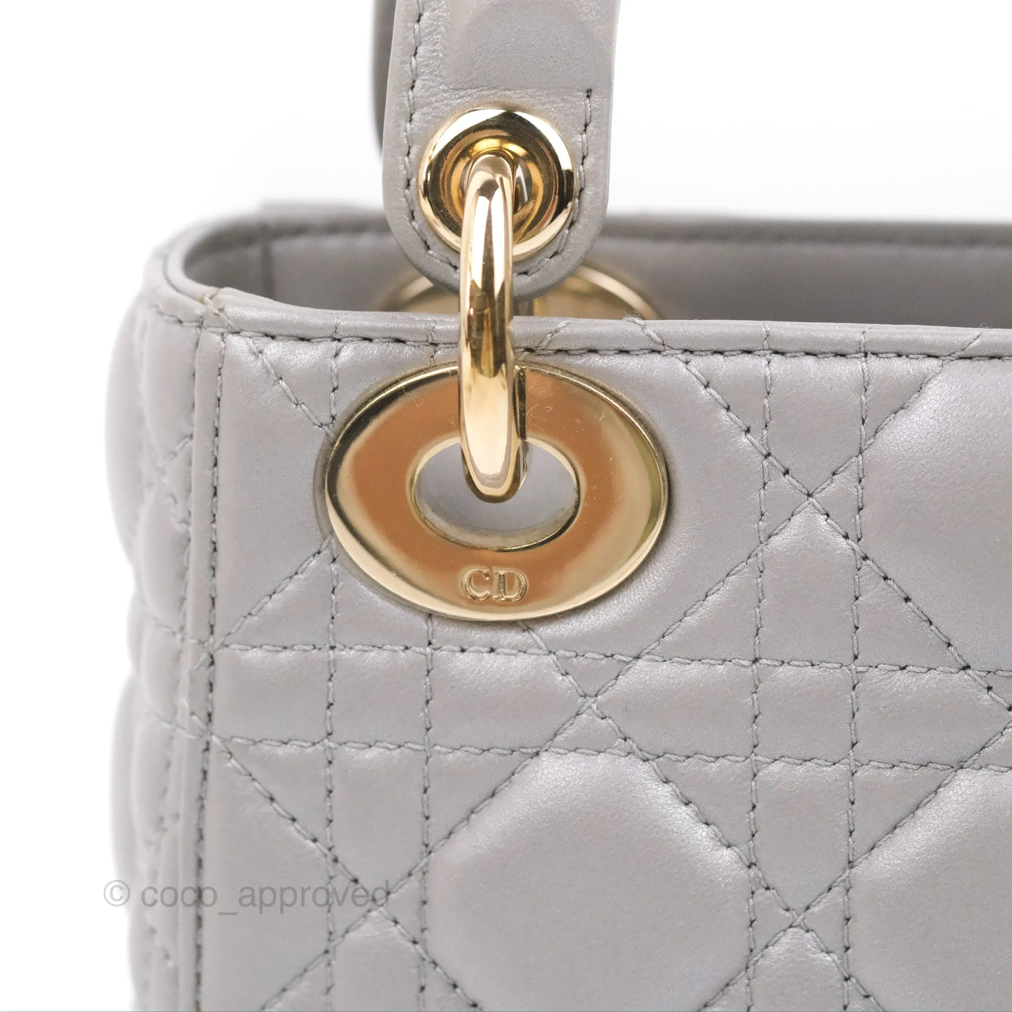 Christian Dior Calfskin Cannage Mini Lady Dior Grey Gold Hardware