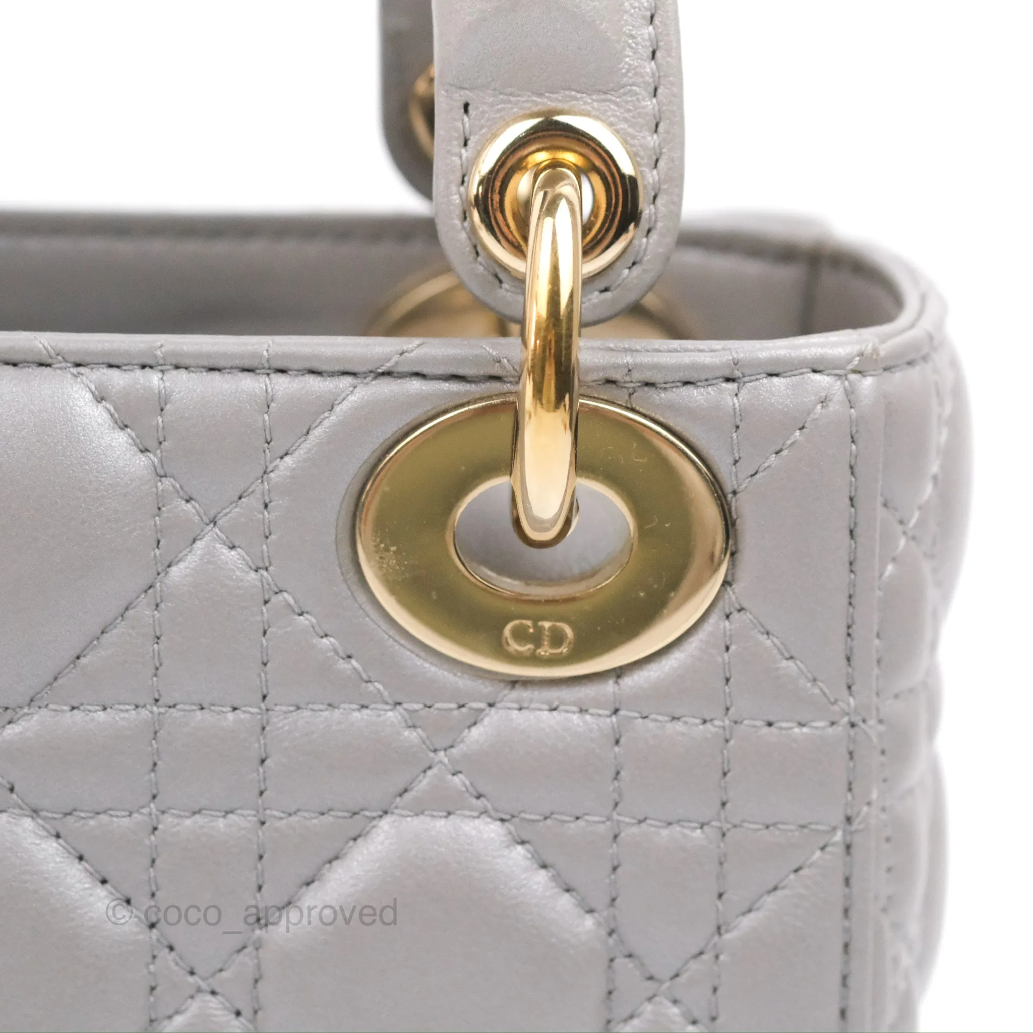 Christian Dior Calfskin Cannage Mini Lady Dior Grey Gold Hardware