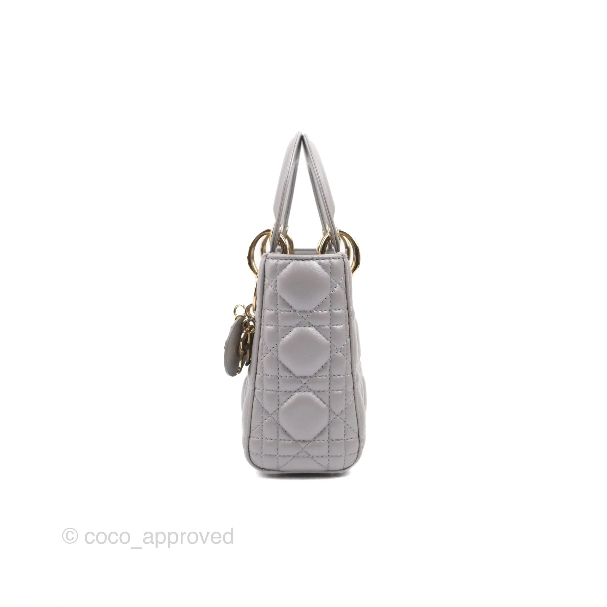 Christian Dior Calfskin Cannage Mini Lady Dior Grey Gold Hardware