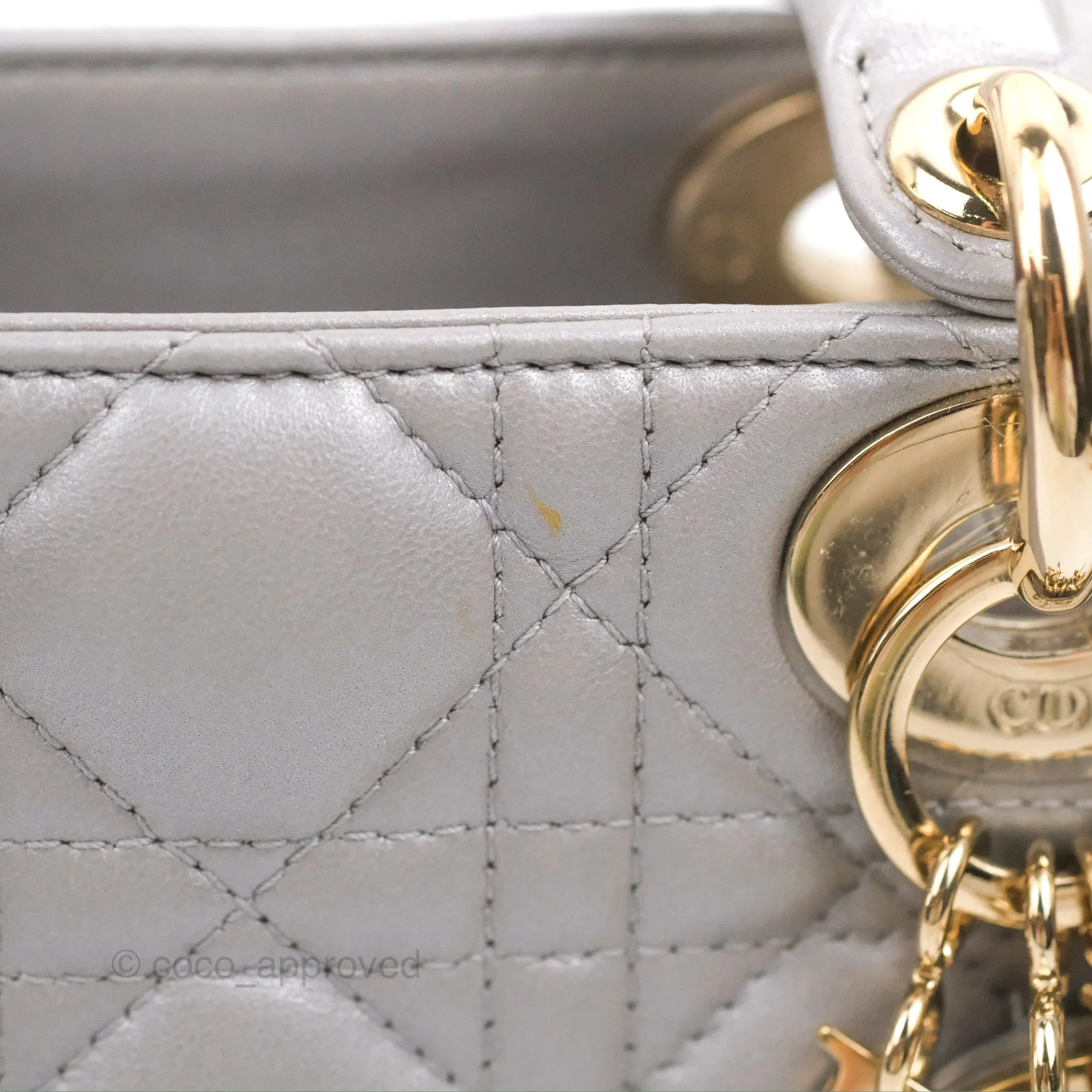 Christian Dior Calfskin Cannage Mini Lady Dior Grey Gold Hardware