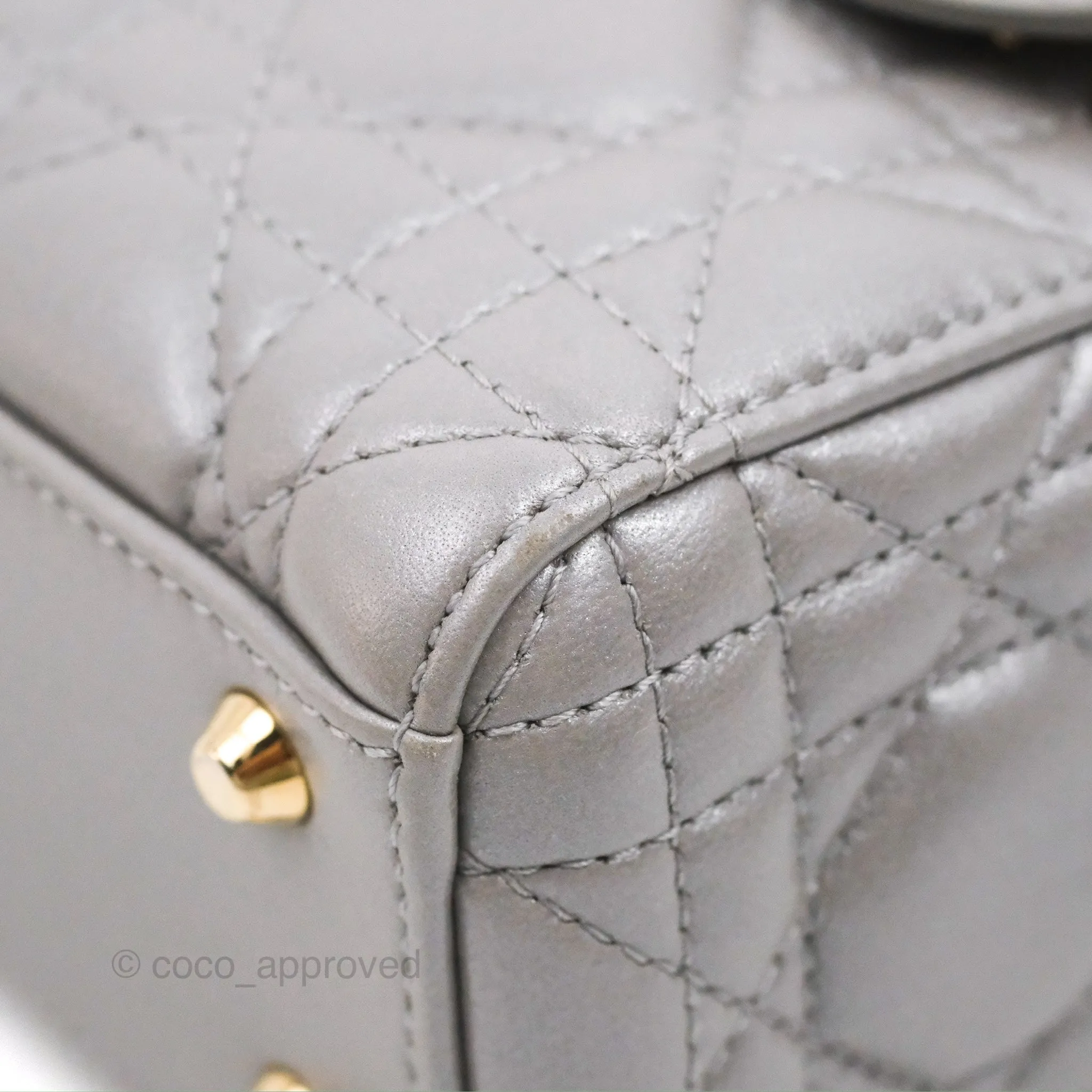 Christian Dior Calfskin Cannage Mini Lady Dior Grey Gold Hardware