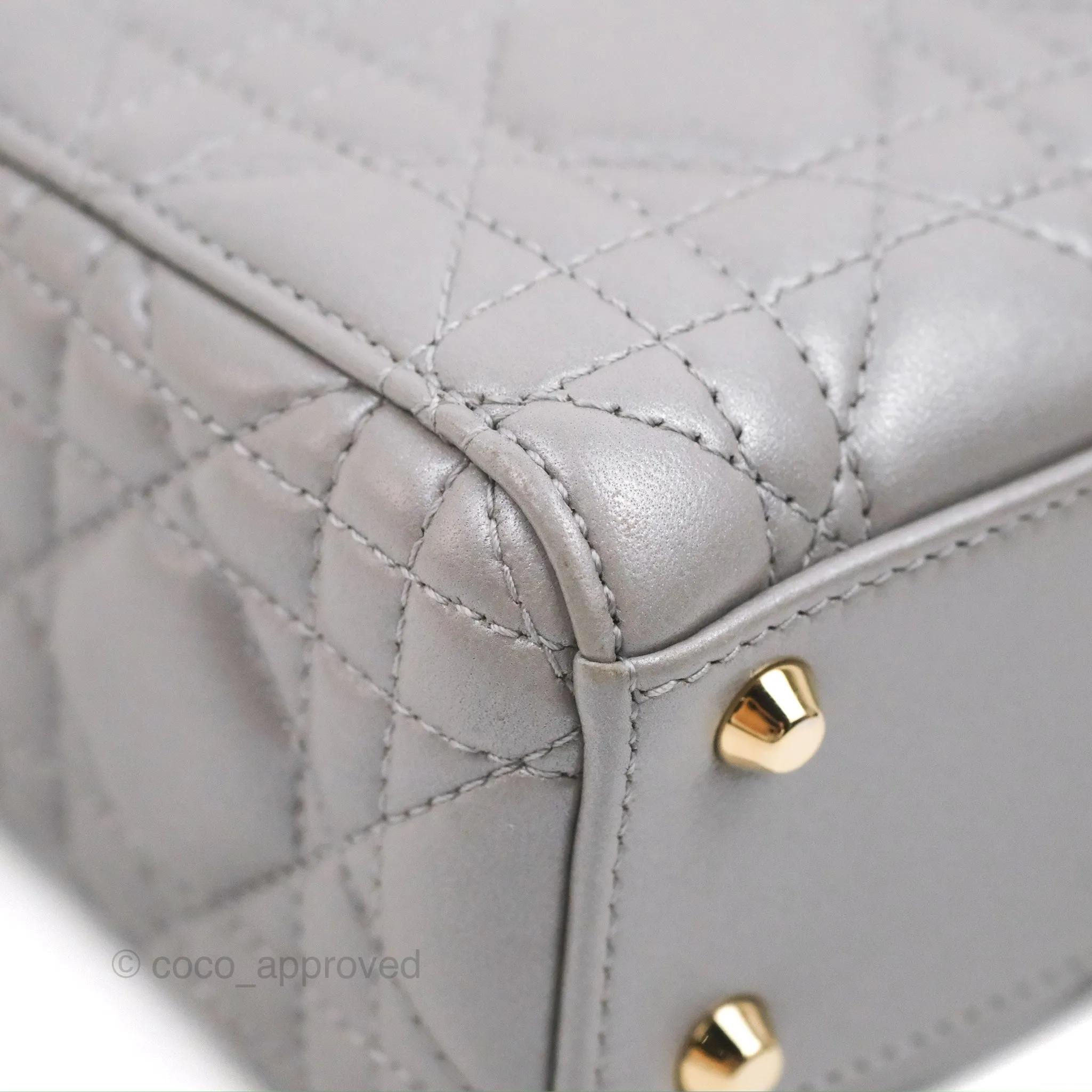 Christian Dior Calfskin Cannage Mini Lady Dior Grey Gold Hardware